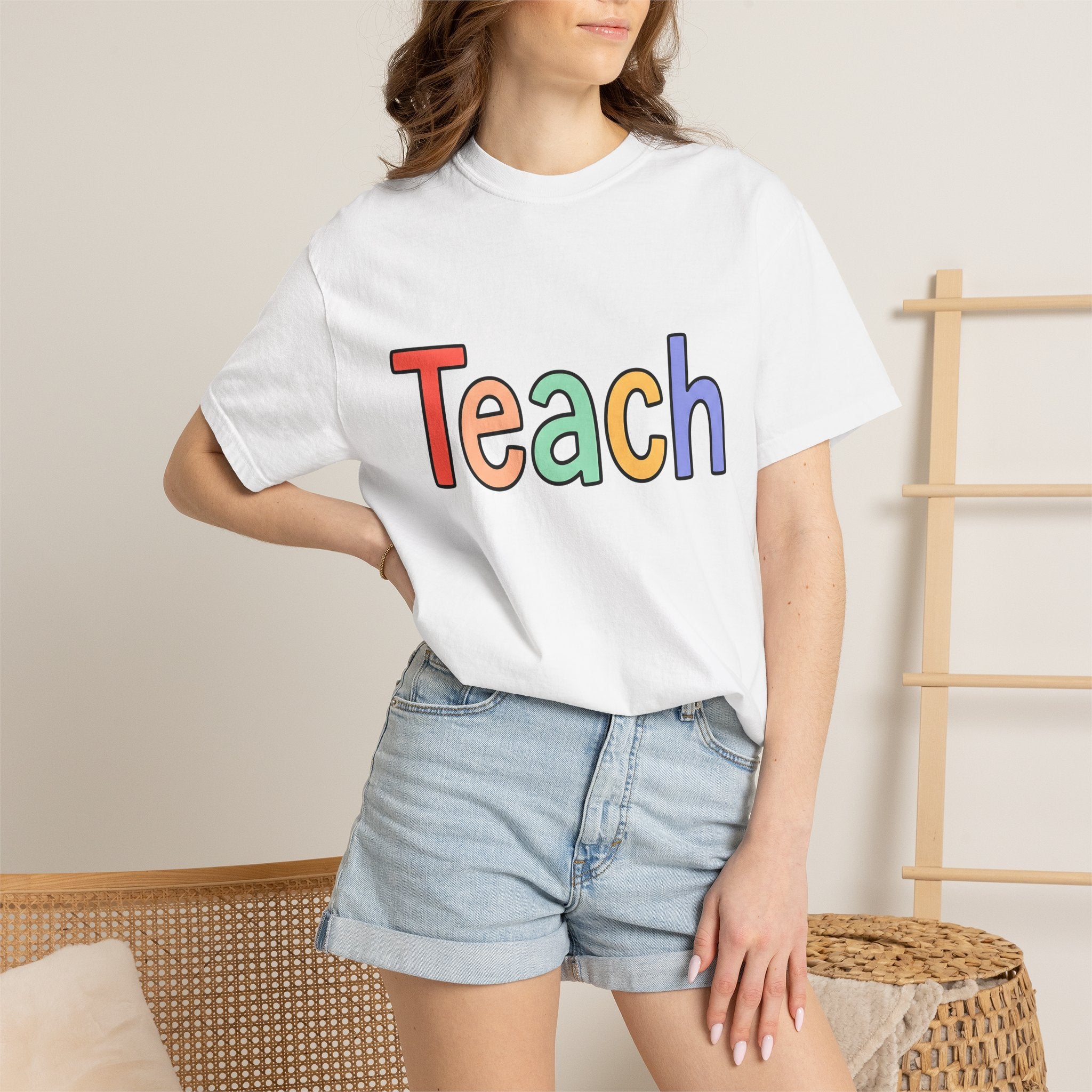 Colorful Teach Text Shirt Teachers Education Gift Women Playful Tee Typography T-Shirt Educator Enthusiast Artistic Tshirt Learning Graphic