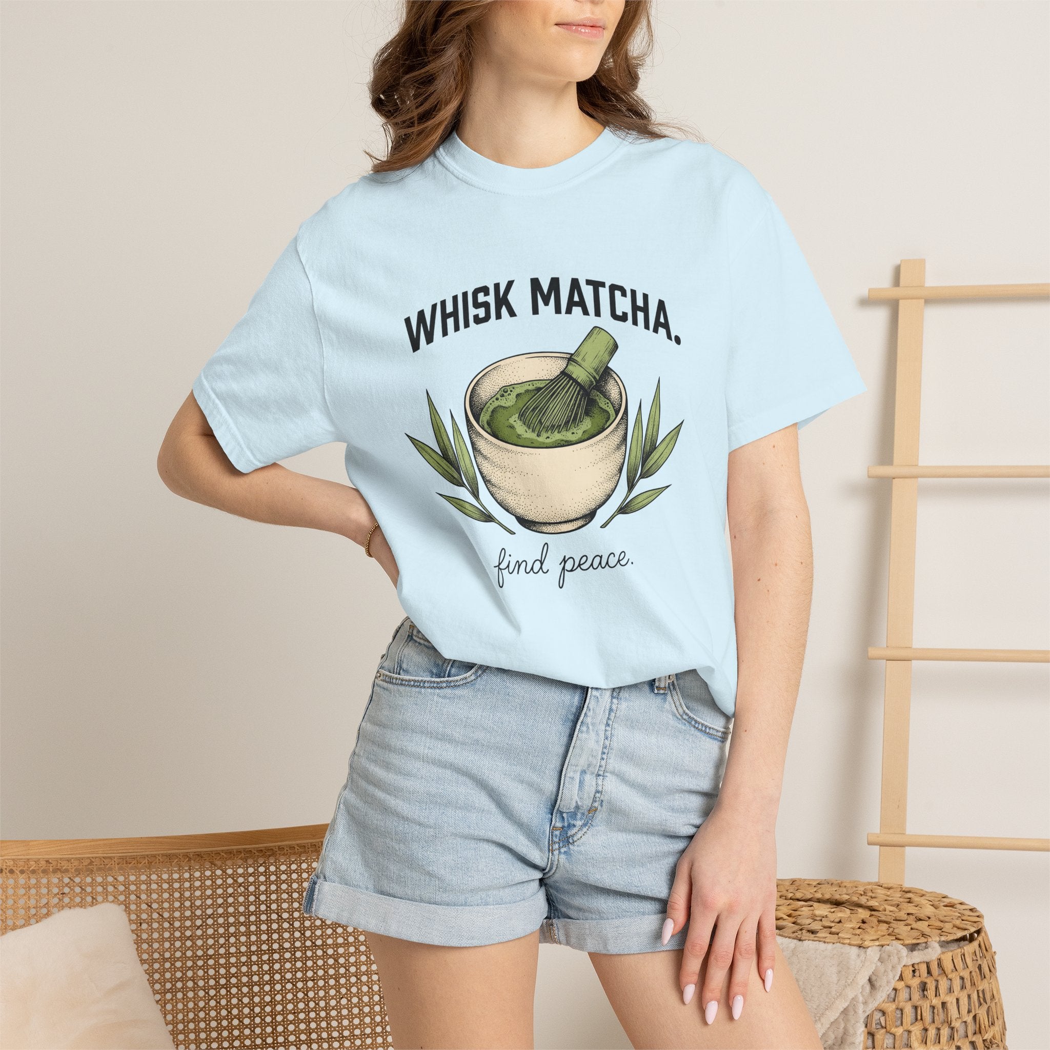 Matcha Bowl Shirt Drinks Tea Gift Women Hand Drawn Tee Matcha T-Shirt Beverage Fan Hand Drawn Tshirt Tea Illustration Vintage Bamboo Leaves