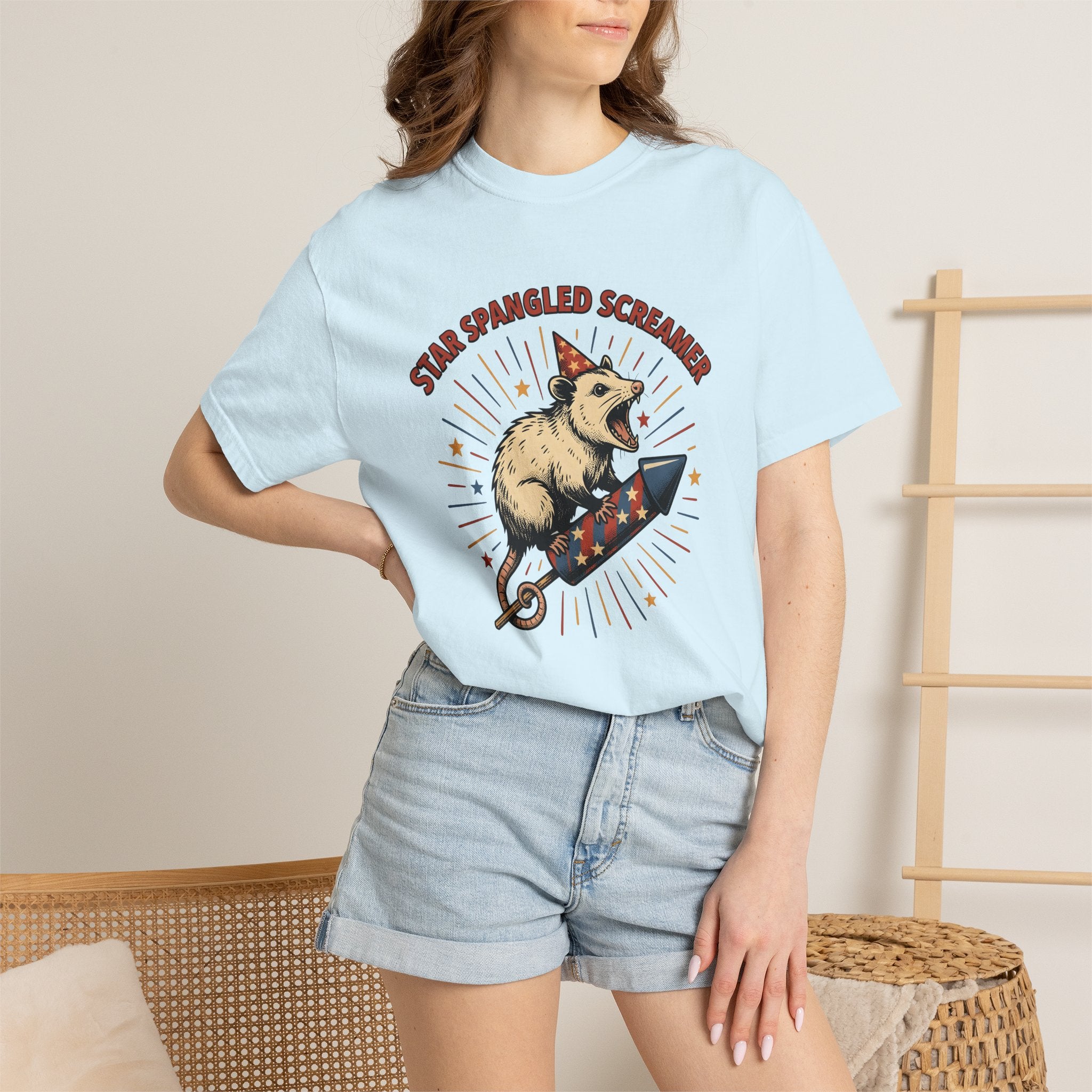 Possum Rocket Shirt 4th Of July Animal Gift Women Vintage Tee Opossum T-Shirt Patriot Fan Vintage Tshirt Creature Graphic Retro Party Hat