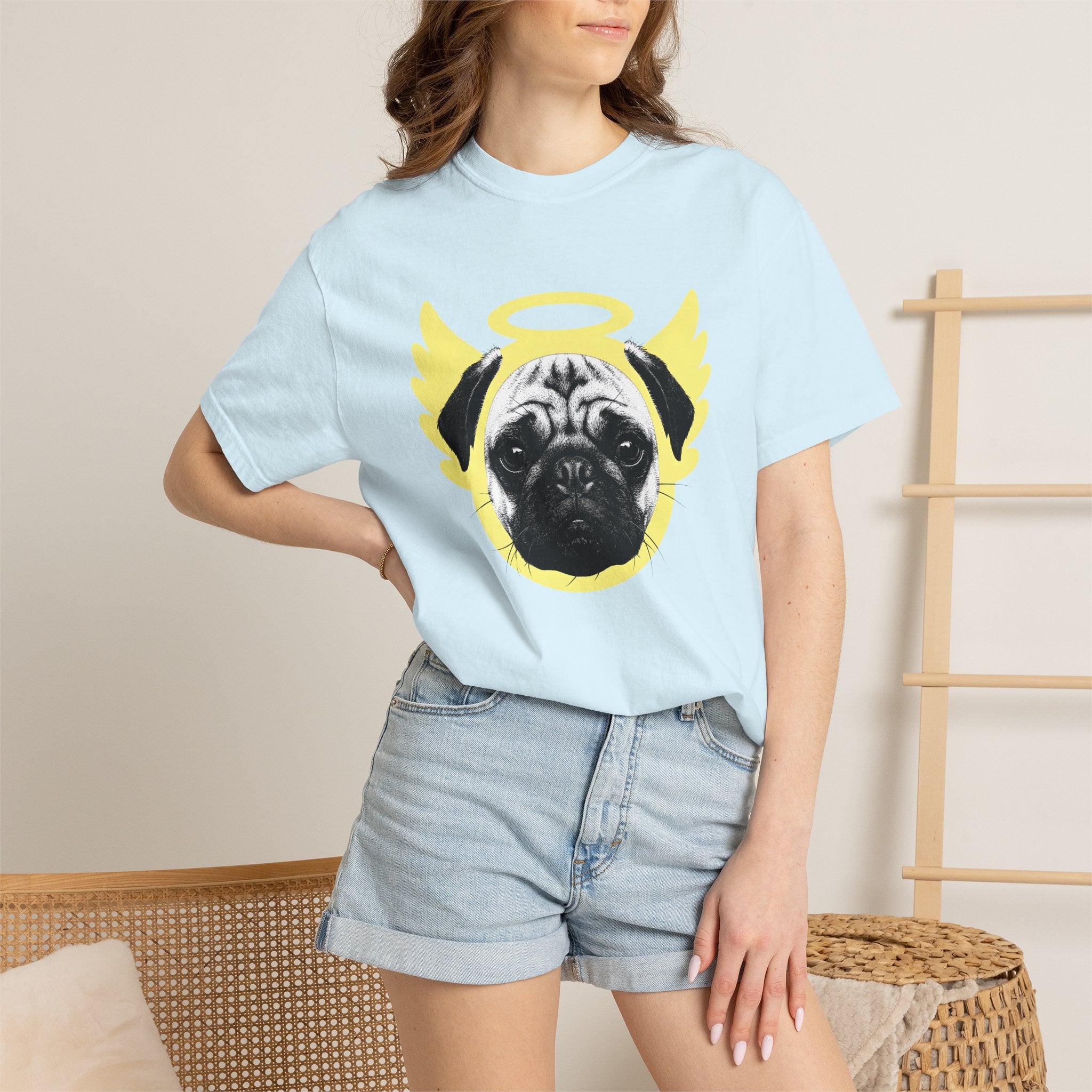 Pug Angel Shirt Dog Animal Gift Women Hand Drawn Tee Pug T-Shirt Dog Fan Illustrated Graphic Retro Halo Tshirt