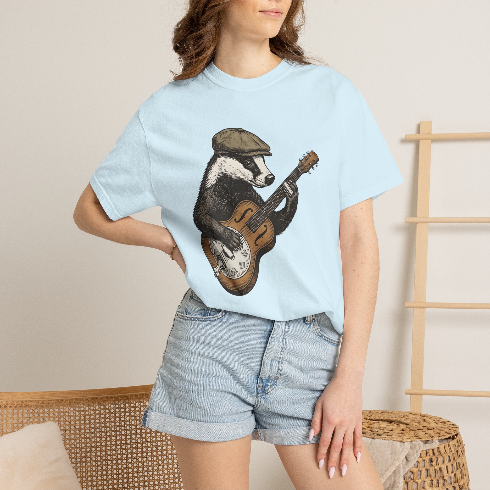 Badger Guitar Shirt Animals Melody Gift Women Antique Tee Guitar T-Shirt Wildlife Fan Vintage Tshirt Music Graphic Pen And Ink Beanie Tshirt