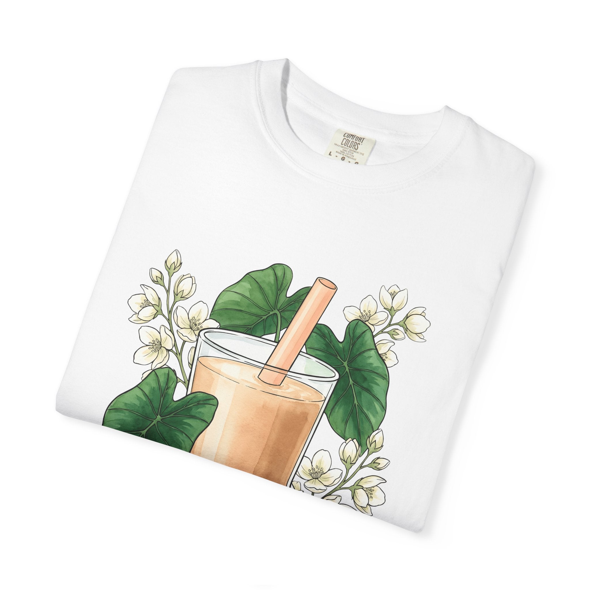 Bubble Tea Shirt Drinks Plants Gift Women Ink Tee Boba T-Shirt Beverage Fan Boba Graphic Doodle Floral Tshirt