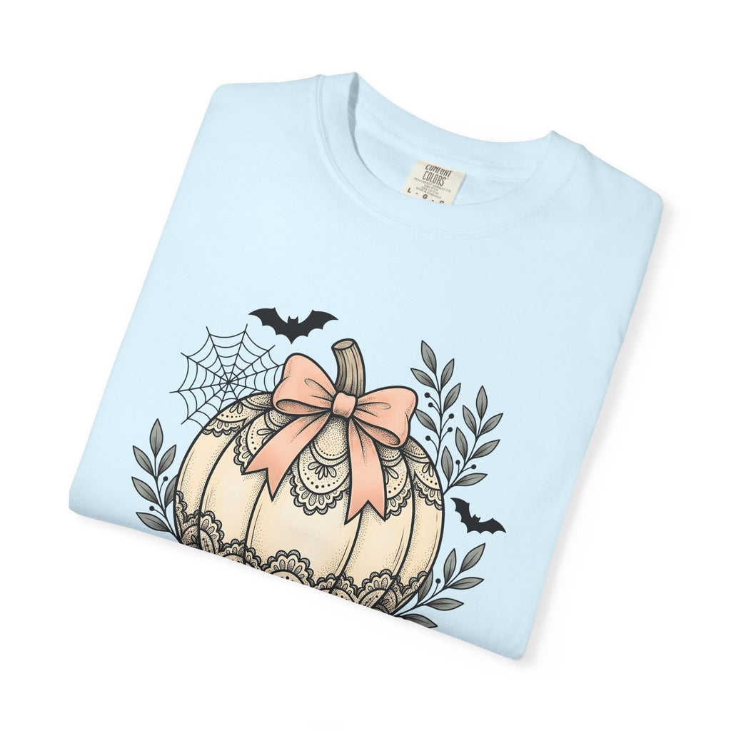 Lace Pumpkin Shirt Halloween Harvest Gift Women Rustic Tee Gourd T-Shirt Spooky Fan Primitive Tshirt Autumn Graphic Retro Bow Tshirt