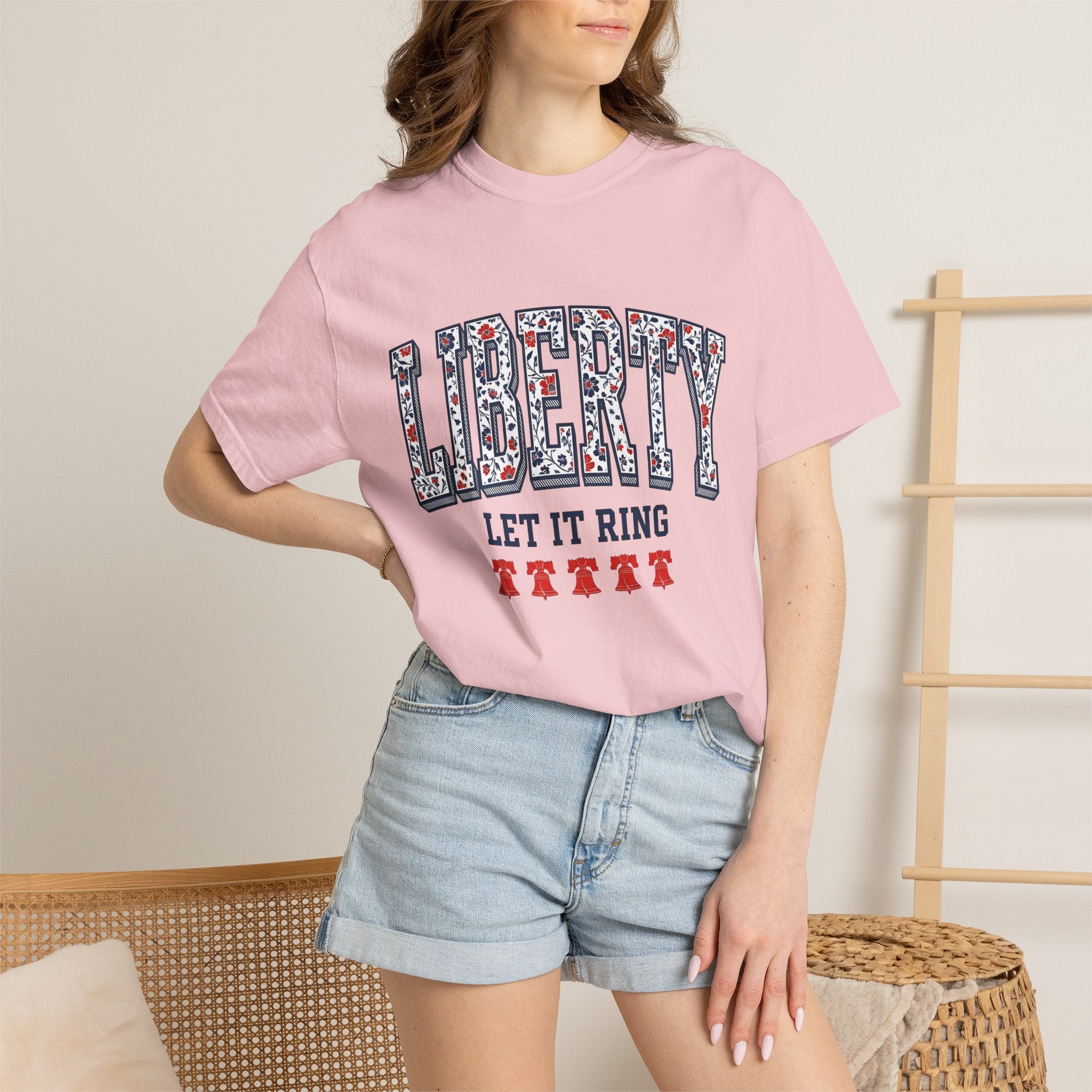 Floral Liberty Bell Shirt America Holiday Gift Women Patriotic Tee Liberty Bell T-Shirt American Fan Patriotic Tshirt Holiday Graphic