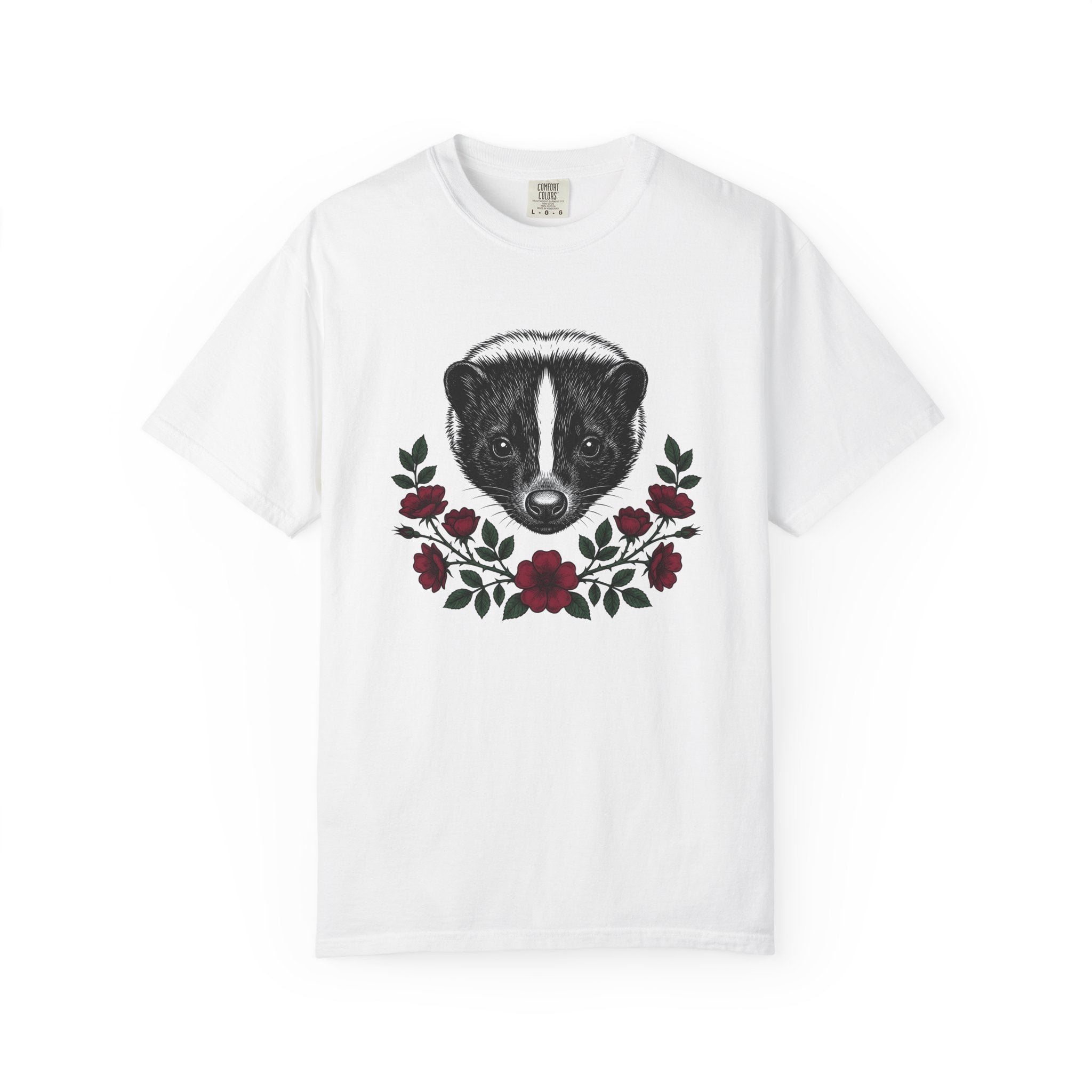 Skunk Face Shirt Animal Nature Gift Women Hand Drawn Tee Stinkpot T-Shirt Wildlife Fan Illustrated Graphic Design Vintage Floral Tshirt