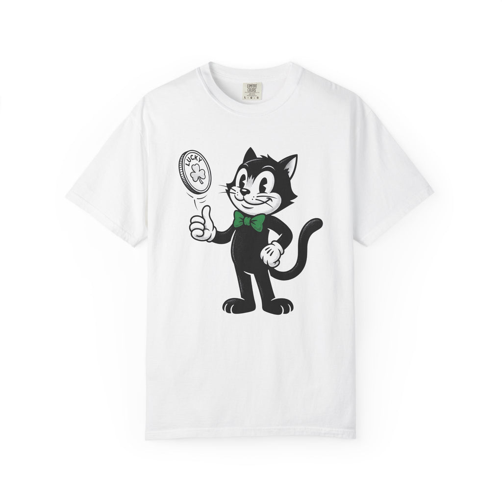 Black Cat Shirt St Patrick's Day Luck Gift Women Cartoon Tee Cat T-Shirt Lucky Fan Toon Tshirt Fortune Graphic Vintage Coin Tshirt