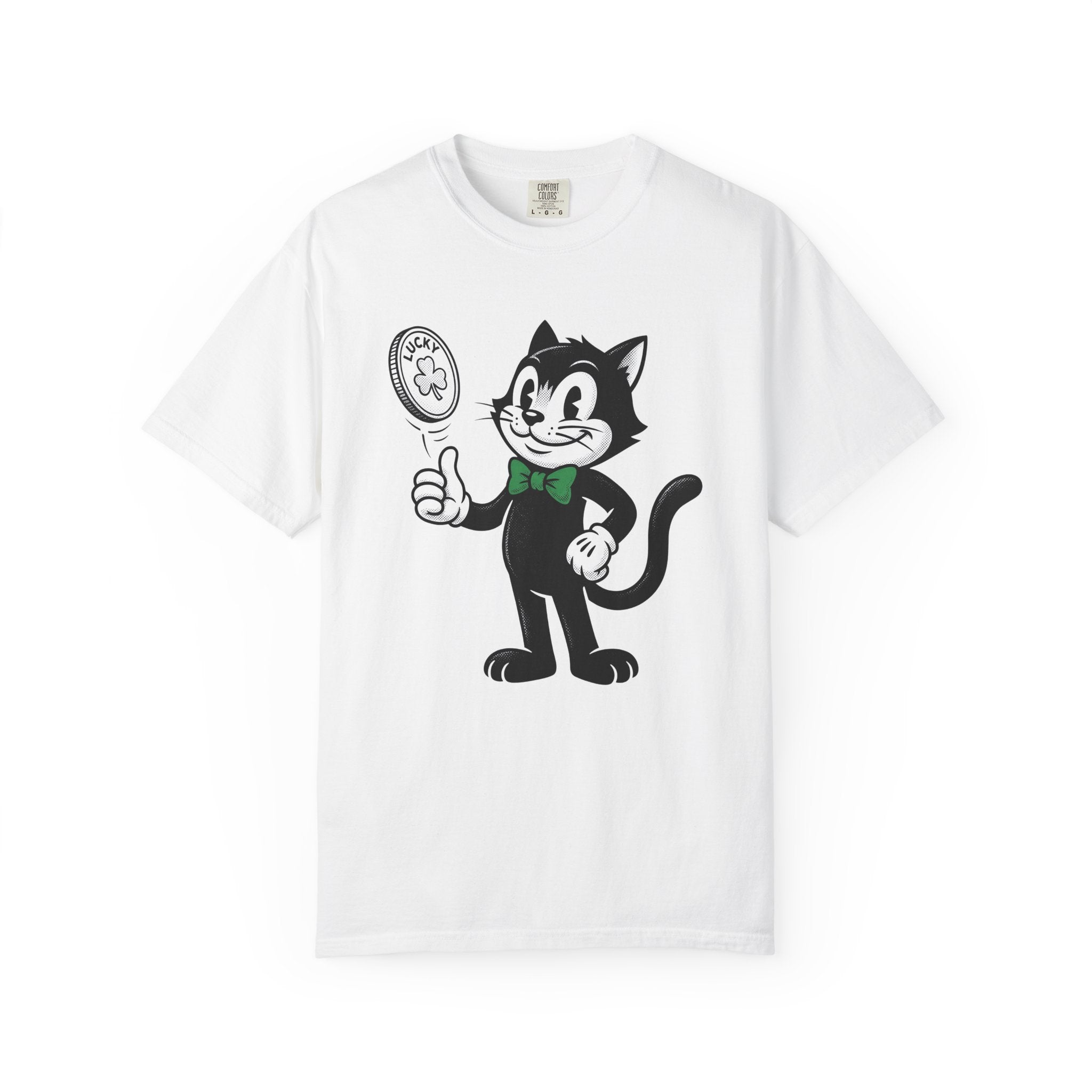 Black Cat Shirt St Patrick's Day Luck Gift Women Cartoon Tee Cat T-Shirt Lucky Fan Toon Tshirt Fortune Graphic Vintage Coin Tshirt