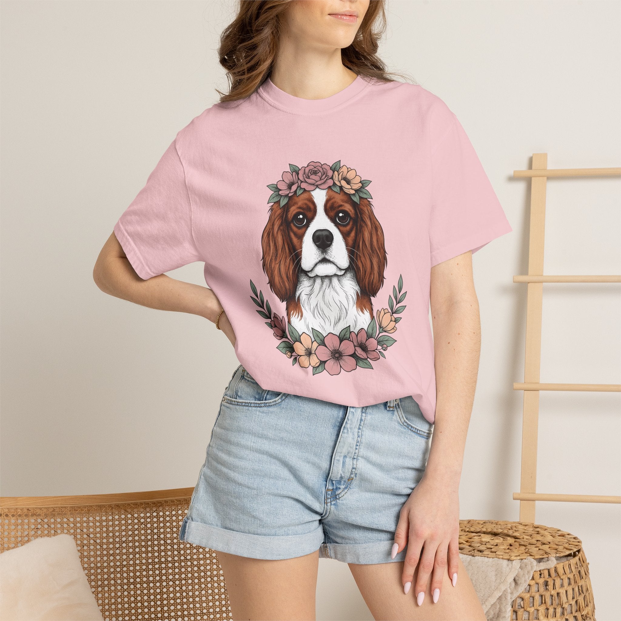 Cavalier Spaniel Dog Shirt Dog Blossoms Gift Women Flower Art Tee Spaniel T-Shirt Dog Fan Floral Tshirt Floral Graphic Sketch Flower Crown