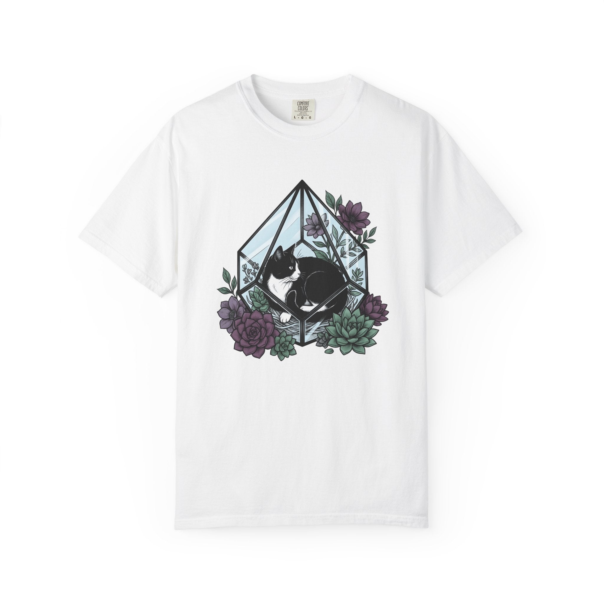Tuxedo Cat Shirt Cat Plants Gift Women Garden Tee Black Cat T-Shirt Cat Fan Foliage Graphic Tshirt Line Art Aloe Tshirt