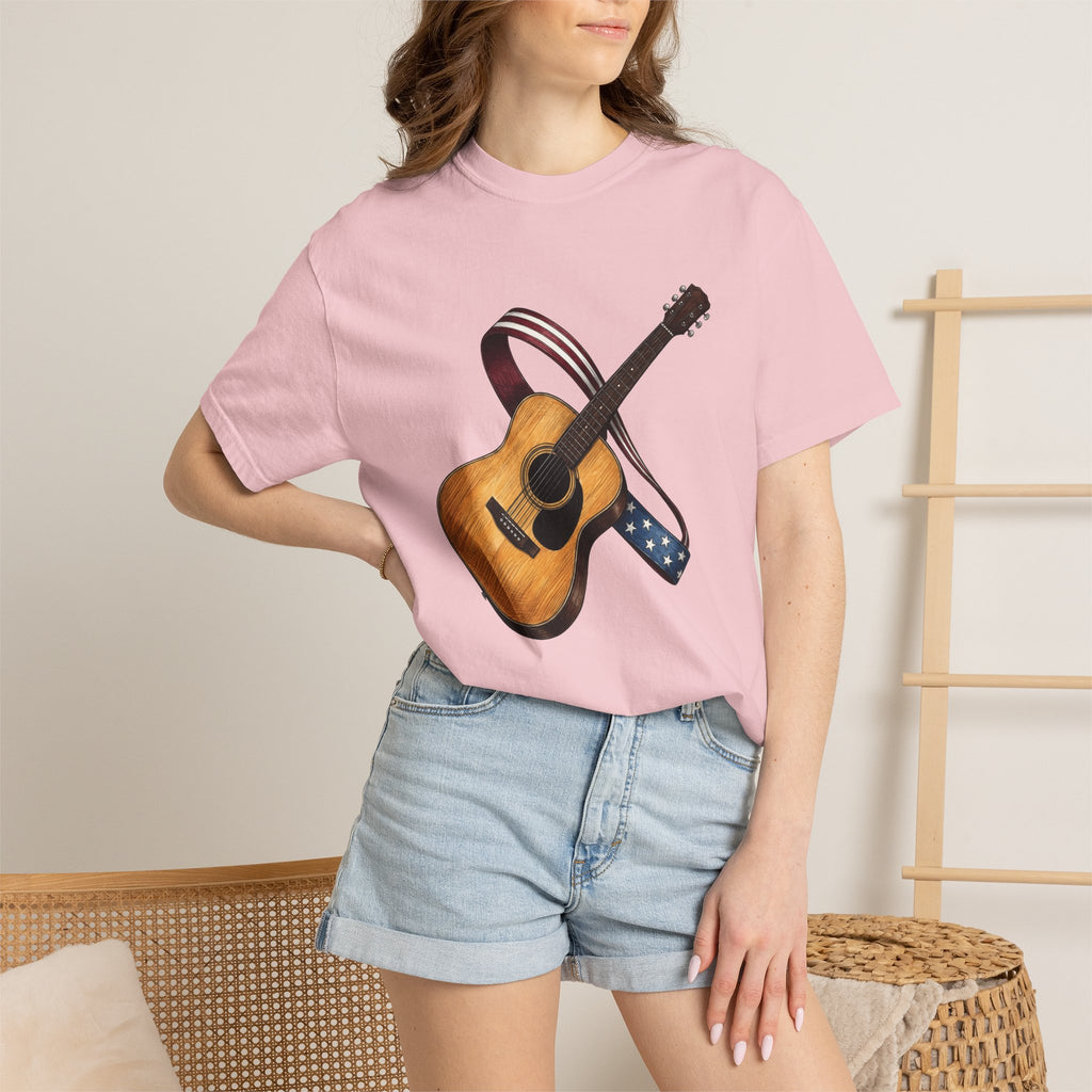 Unplugged Guitar Shirt America Instruments Gift Women Sketch Tee Acoustic Guitar T-Shirt Patriot Fan Vintage Drawing Guitar Illustration