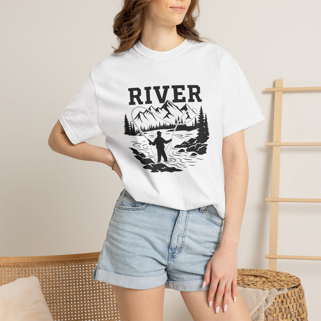 Fly Fishing Shirt Fishing Hiking Gift Women Retro Tee Flyfishing T-Shirt Angler Enthusiast Vintage Tshirt Trekker Graphic Doodle Peak Tshirt