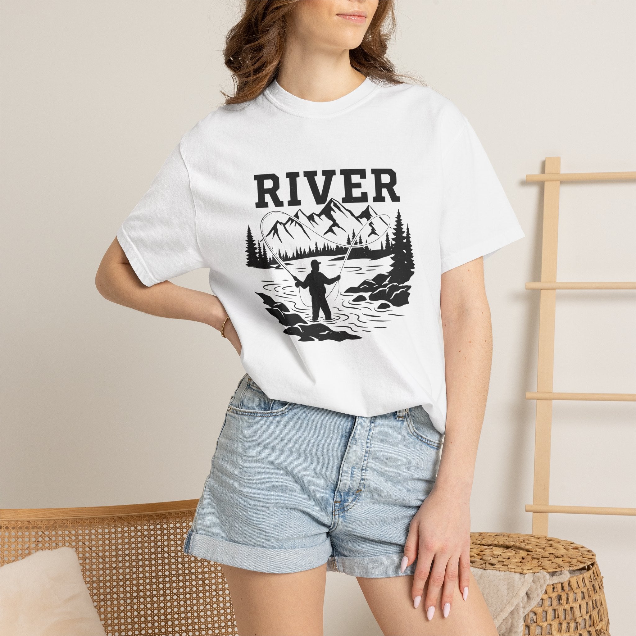 Fly Fishing Shirt Fishing Hiking Gift Women Retro Tee Flyfishing T-Shirt Angler Enthusiast Vintage Tshirt Trekker Graphic Doodle Peak Tshirt