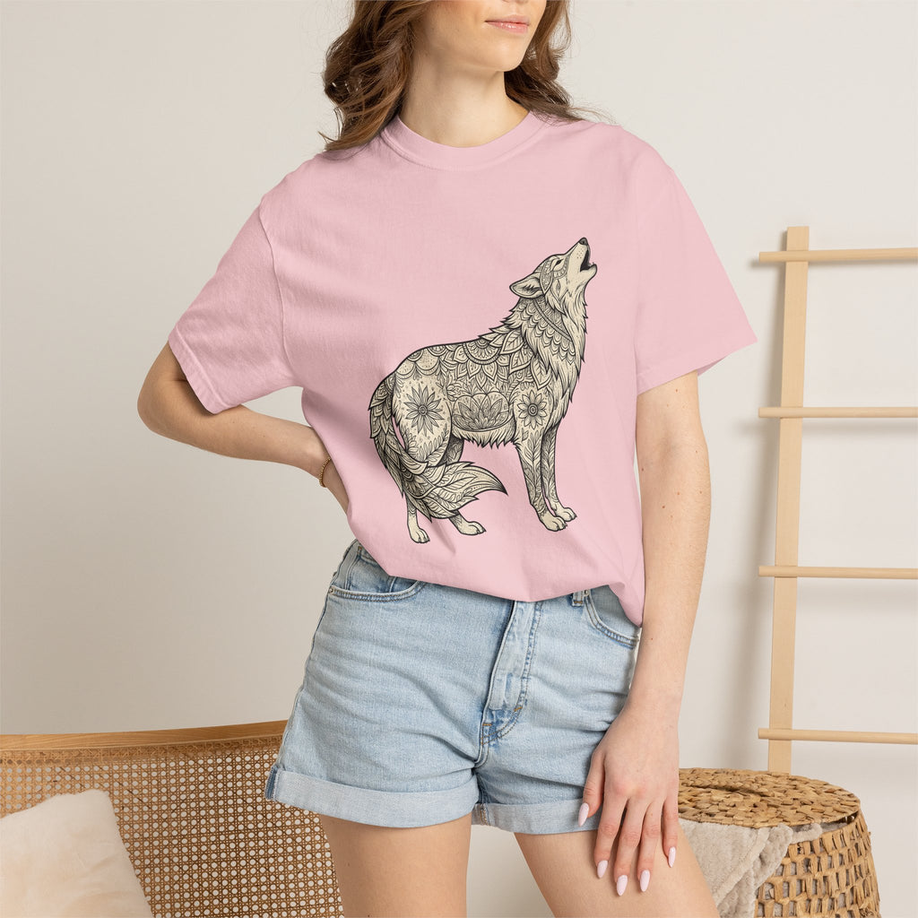 Wolf Emblem Shirt Animals Wildlife Gift Women Tribal Tee Wolf T-Shirt Animal Fan Wolfen Tshirt Wildlife Graphic Doodle Bloom Motif Tshirt