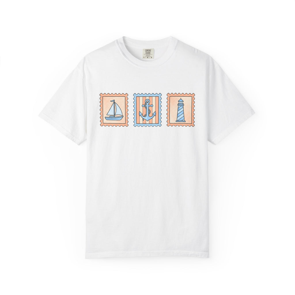 Marine Stamps Shirt Nautical Vacation Gift Women Sketch Tee Stamp Collecting T-Shirt Sailing Fan Maritime Tshirt Getaway Graphic Line Art