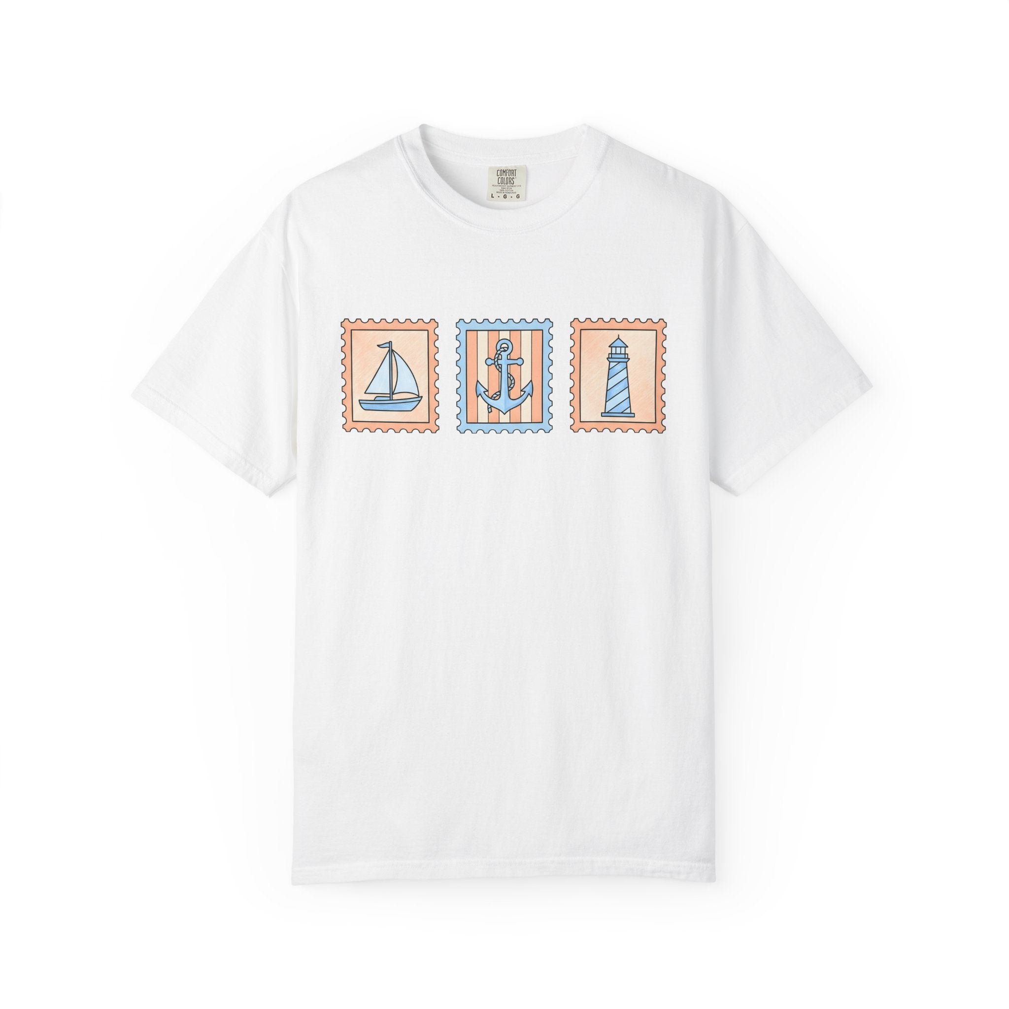 Marine Stamps Shirt Nautical Vacation Gift Women Sketch Tee Stamp Collecting T-Shirt Sailing Fan Maritime Tshirt Getaway Graphic Line Art