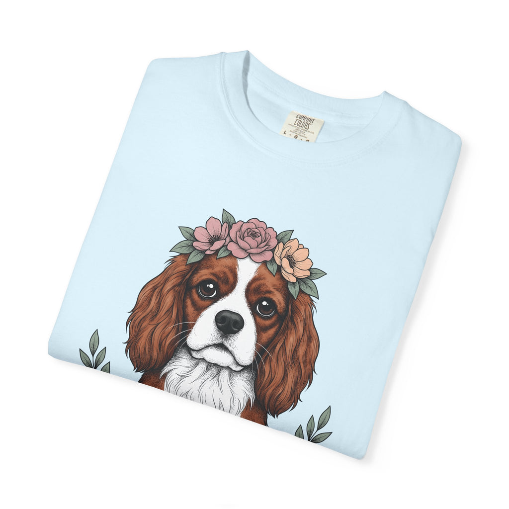 Cavalier Spaniel Dog Shirt Dog Blossoms Gift Women Flower Art Tee Spaniel T-Shirt Dog Fan Floral Tshirt Floral Graphic Sketch Flower Crown