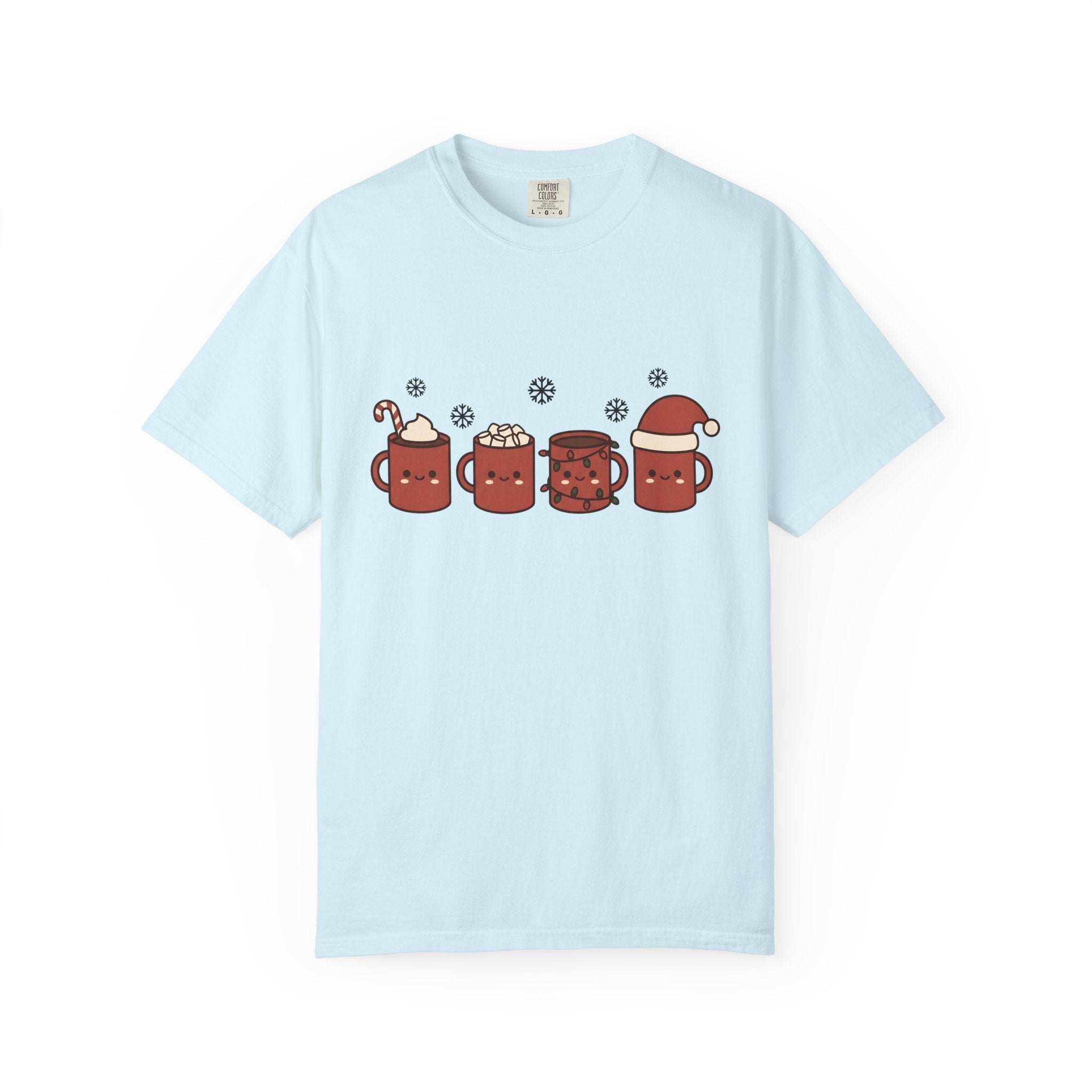 Adorable Hot Chocolate Mugs Shirt Christmas Holiday Gift Women Cartoon Tee Hot Chocolate Mugs T-Shirt Xmas Fan Comic Tshirt Seasonal Graphic
