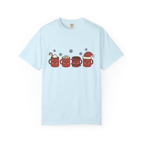 Adorable Hot Chocolate Mugs Shirt Christmas Holiday Gift Women Cartoon Tee Hot Chocolate Mugs T-Shirt Xmas Fan Comic Tshirt Seasonal Graphic