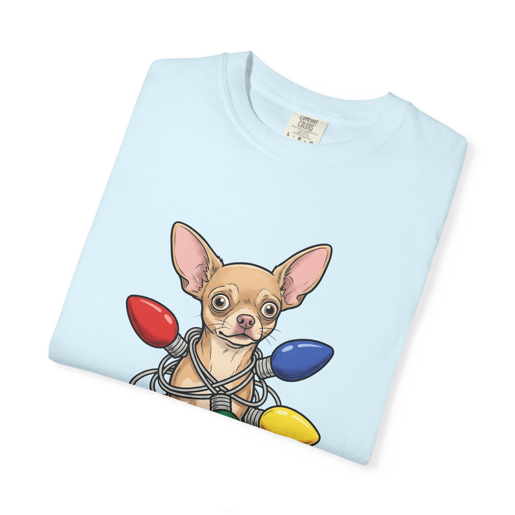 Chihuahua Pet Shirt Dog Xmas Gift Women Cute Tee Puppy T-Shirt Dog Fan Canine Tshirt Winter Graphic Doodle Festive Lights Tshirt