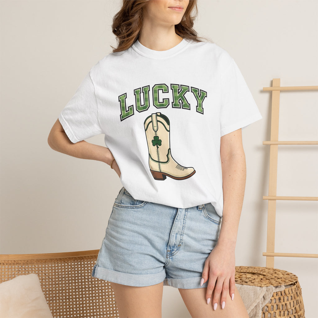 Cowboy Boot Shirt St Patrick's Day Western Gift Women Bold Graphic Tee Boot T-Shirt Irish Fan Graphic Tshirt Rodeo Graphic Vintage Shamrock