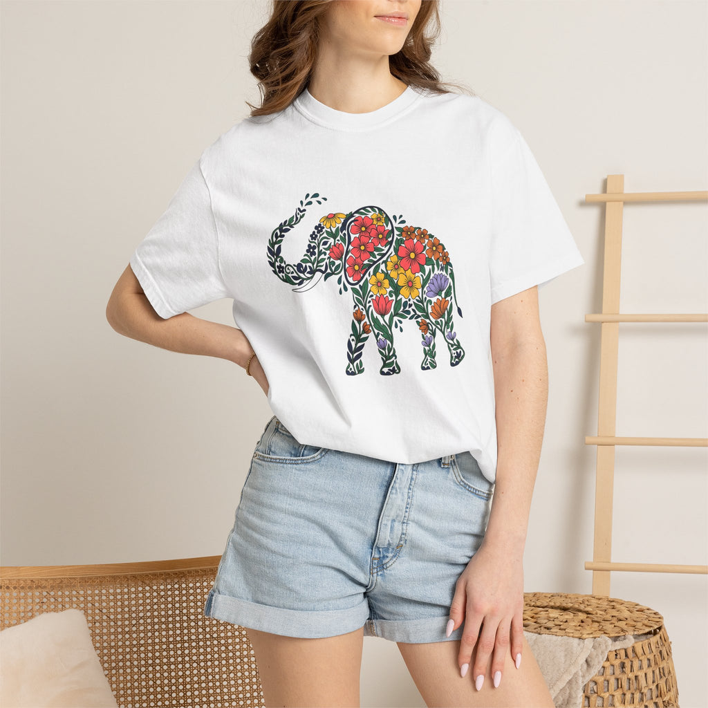 Floral Pachyderm Shirt St. Valentine's Day Critter Gift Women Vintage Tee Elephant T-Shirt Valentine Fan Retro Tshirt Animal Graphic