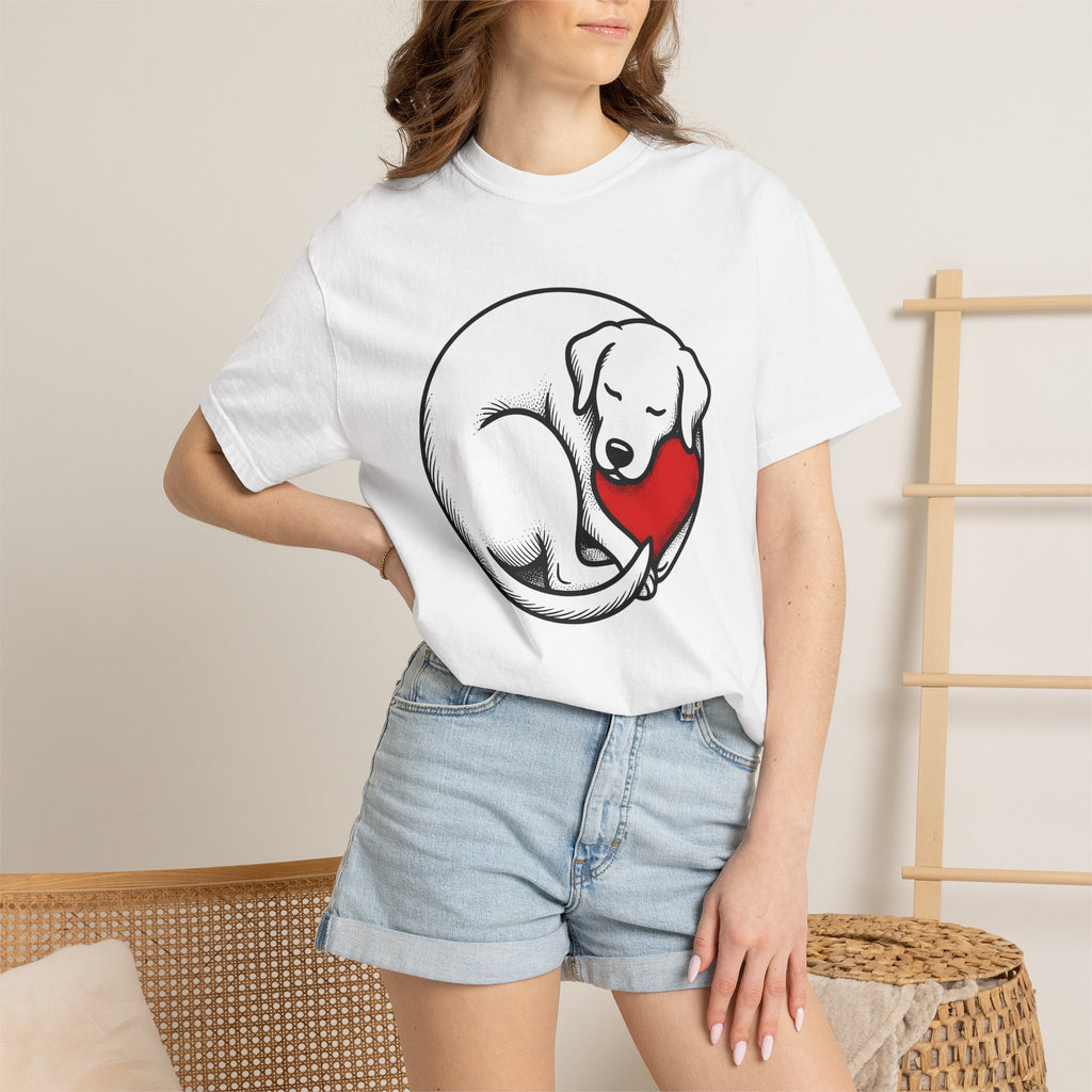 Napping Dog Shirt Dog Pet Gift Women Simple Tee Sleeping Dog T-Shirt Dog Fan Canine Tshirt Pet Illustration Retro Love Symbol Tshirt