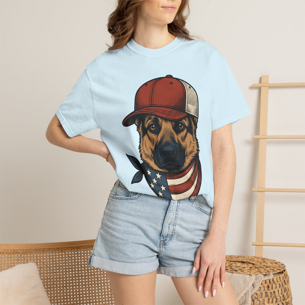 German Shepherd Dog Shirt America Patriotic Gift Women Vintage Tee Alsatian T-Shirt American Fan Distressed Tshirt Star Spangled Graphic