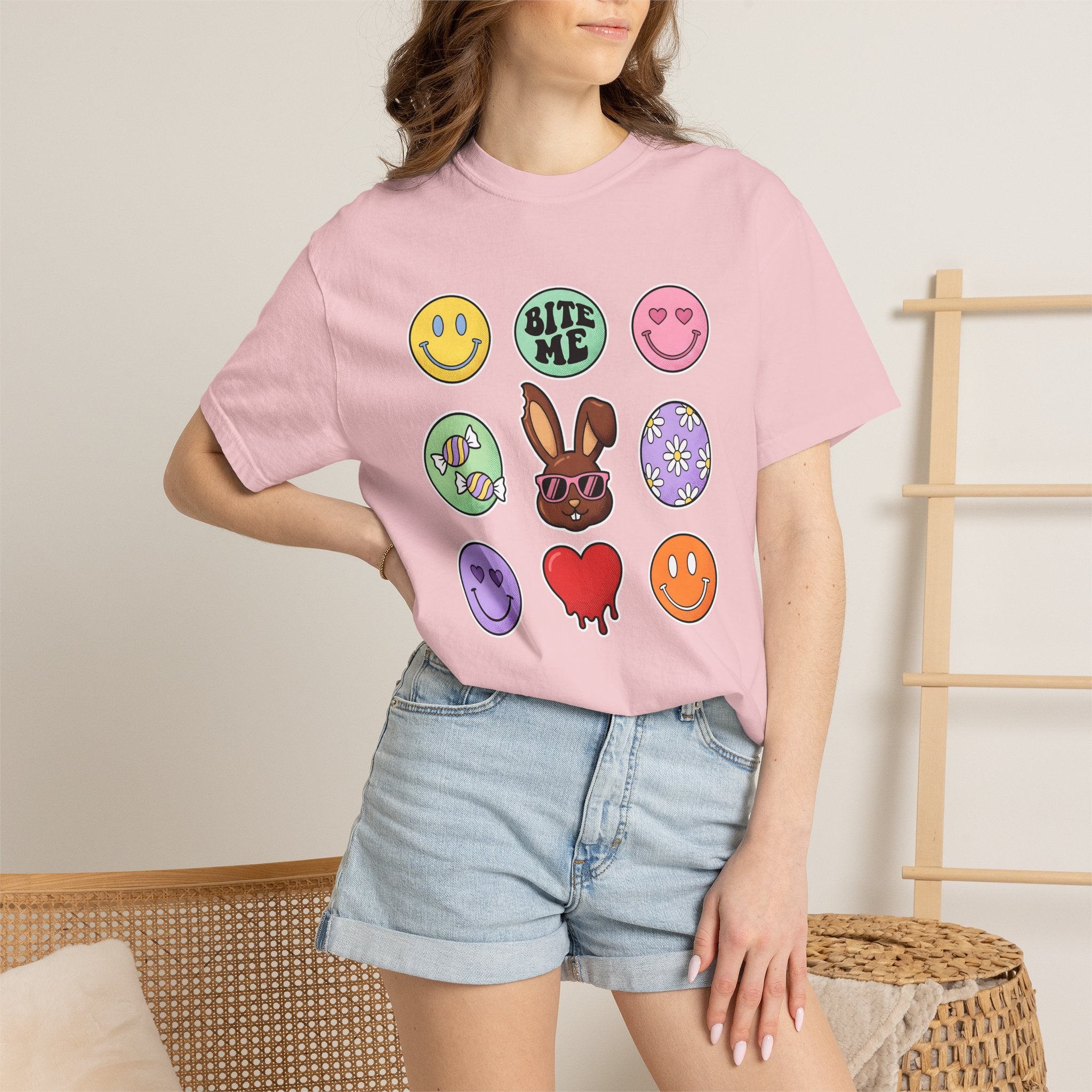 Cocoa Bunny Shirt Easter Treats Gift Women Cartoon Tee Bunny T-Shirt Easter Fan Cartoon Tshirt Sweets Graphic Classic Joyful Face Tshirt