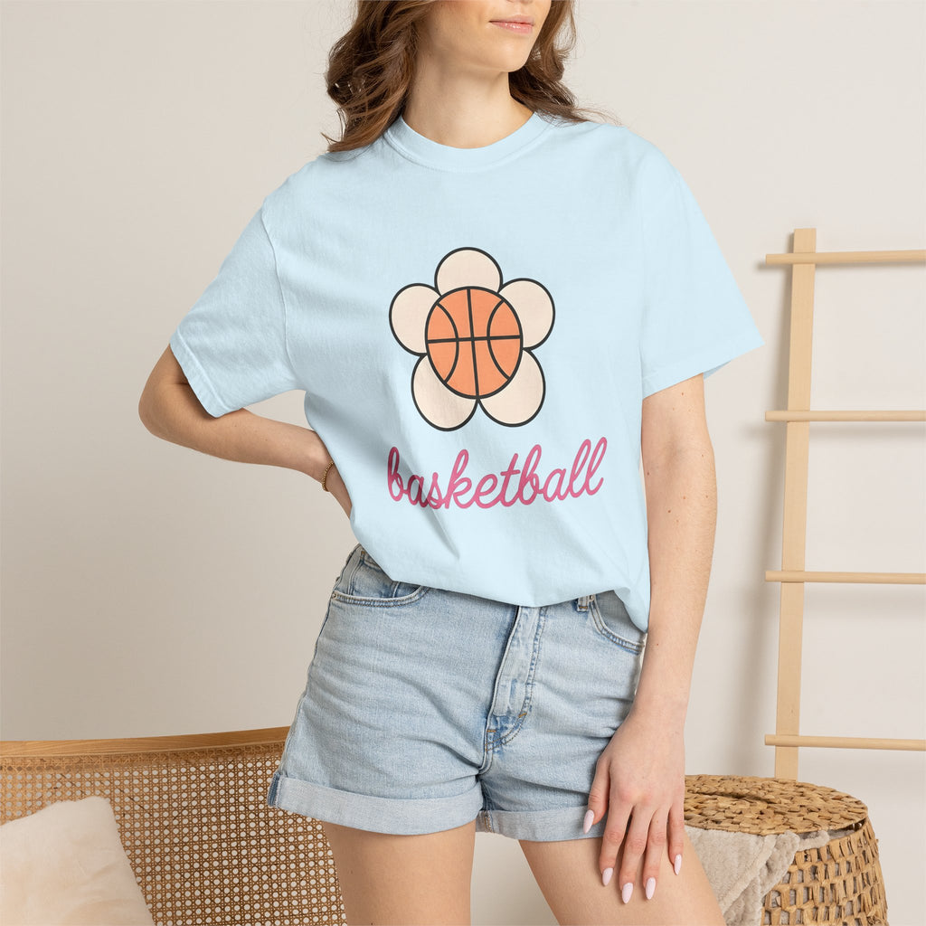 Basketball Petal Shirt Basketball Garden Gift Women Flat Tee Flower T-Shirt Basketball Fan Minimalist Tshirt Gardening Graphic Old School