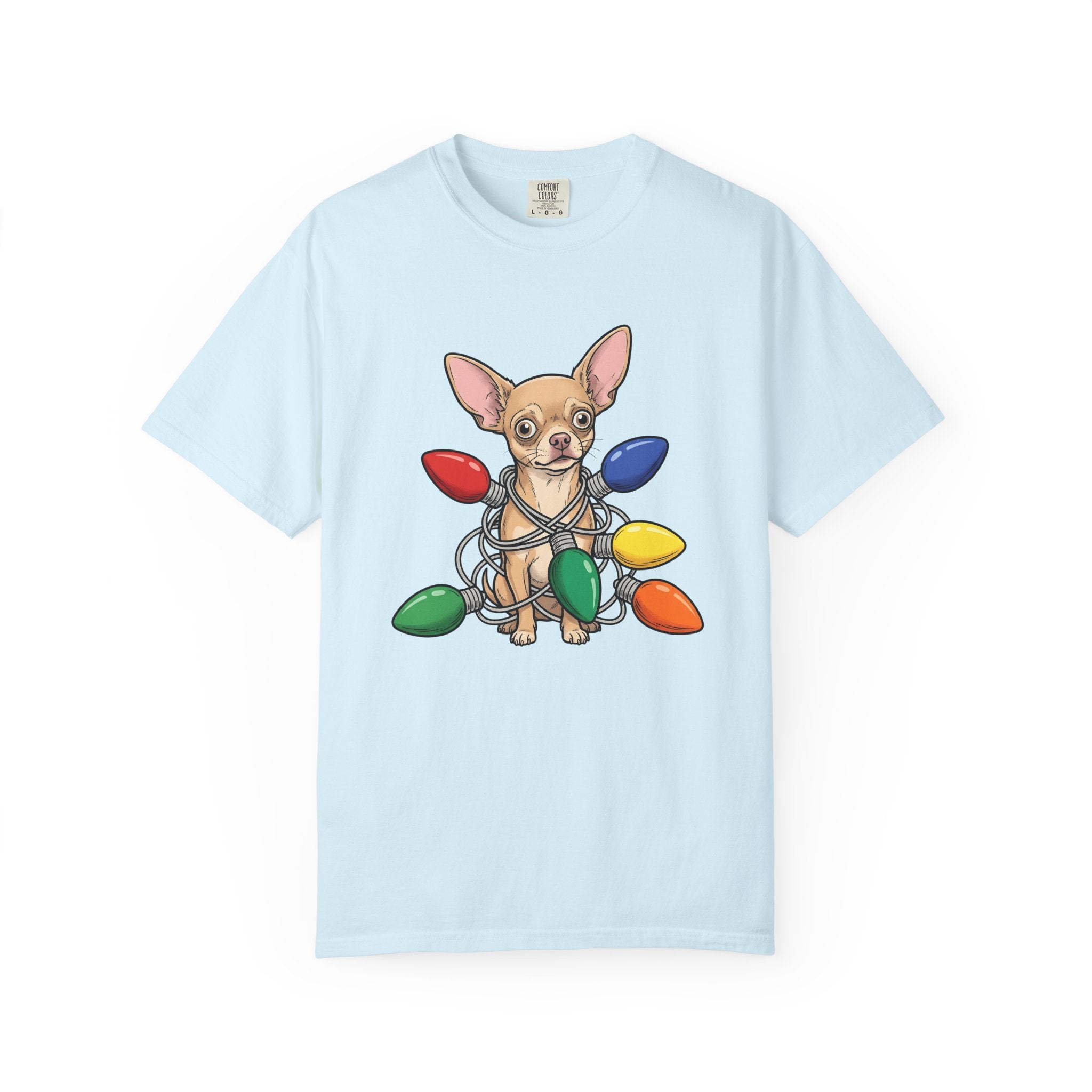 Chihuahua Pet Shirt Dog Xmas Gift Women Cute Tee Puppy T-Shirt Dog Fan Canine Tshirt Winter Graphic Doodle Festive Lights Tshirt
