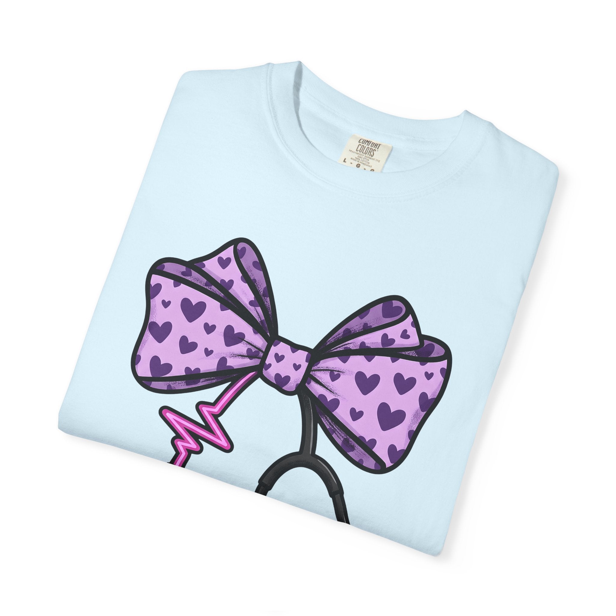 Heart Bow Stethoscope Shirt Nurses Clinic Gift Women Illustration Tee Stethoscopes T-Shirt Nurse Enthusiast Medical Tshirt Hospital Graphic