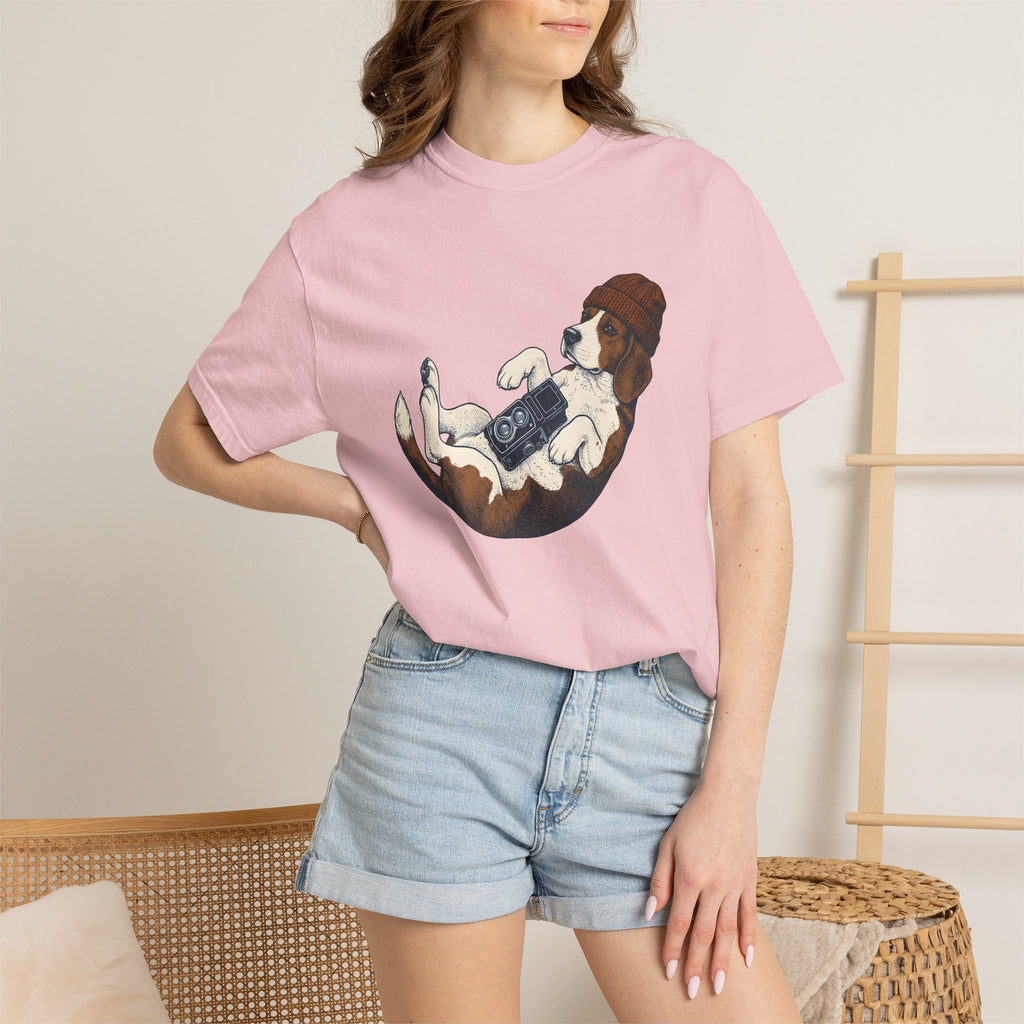 Beagle Puppy Shirt Dog Camera Gear Gift Women Sketch Tee Puppy T-Shirt Dog Fan Hound Tshirt Photography Graphic Retro Photo Camera Tshirt