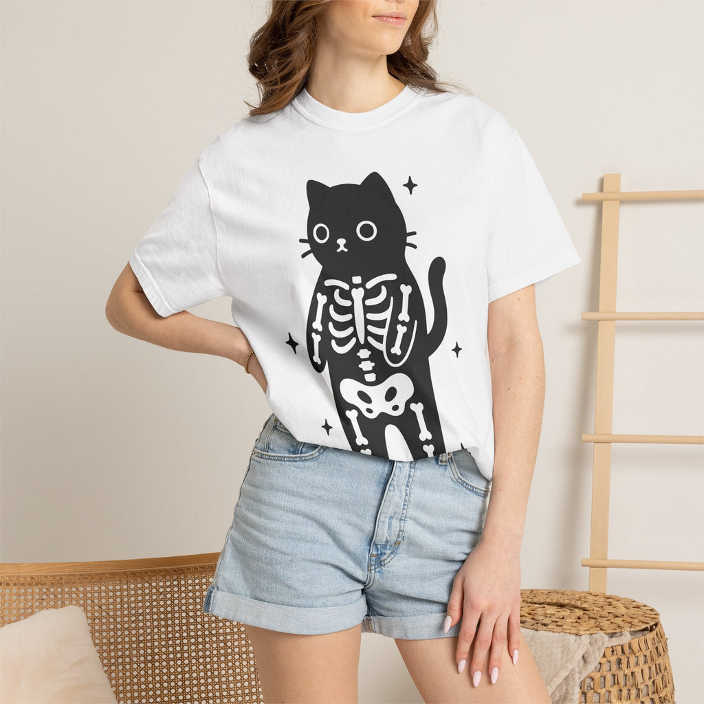 Kitty Bones Shirt Cat Fall Gift Women Playful Tee Cat Bones T-Shirt Cat Fan Feline Tshirt Autumn Graphic Basic Glimmers Tshirt
