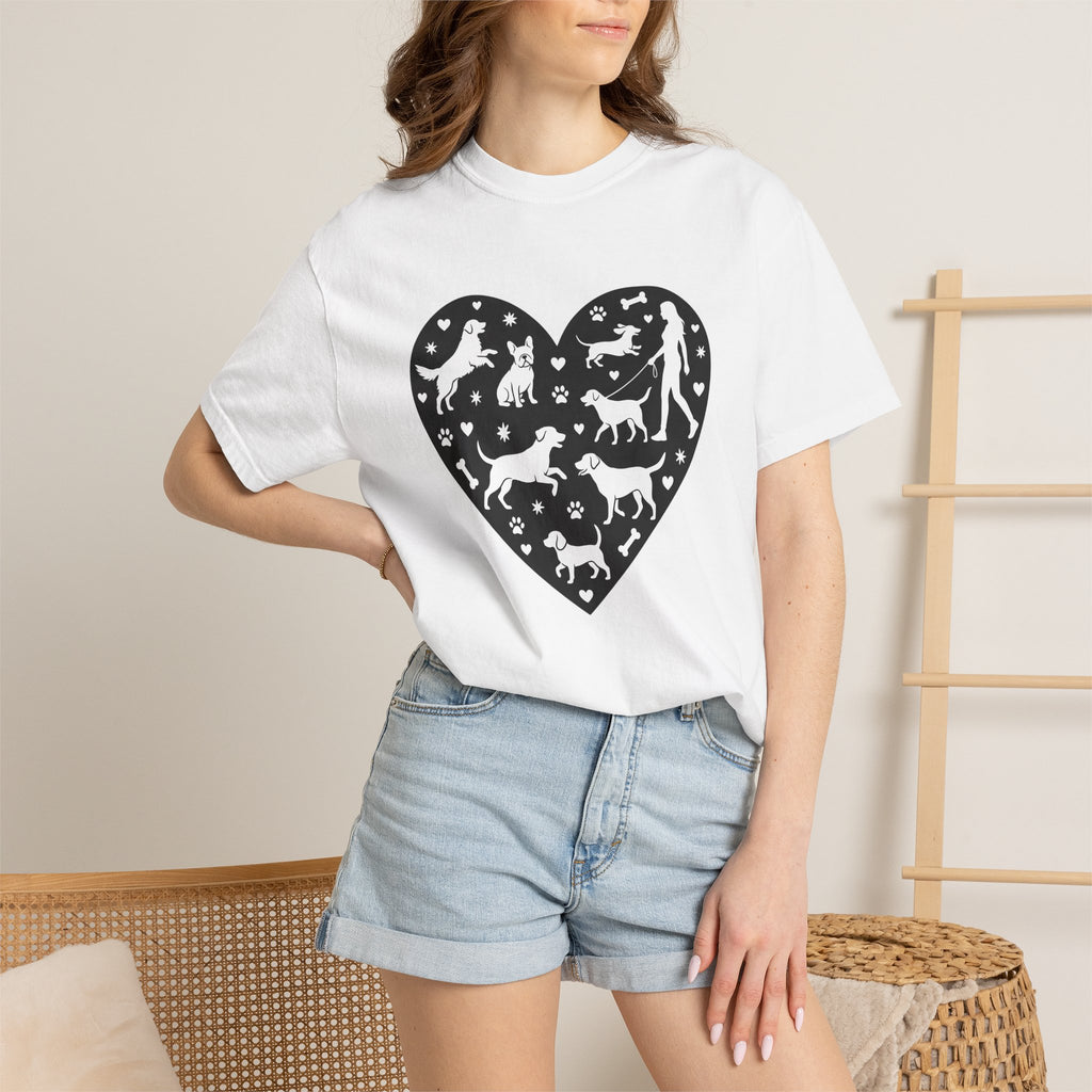 Dog Heart Shirt Dog Mom Pet Gift Women Silhouette Tee Canine T-Shirt Dog Mom Fan Outline Tshirt Animal Graphic Minimalist Paw Print Tshirt