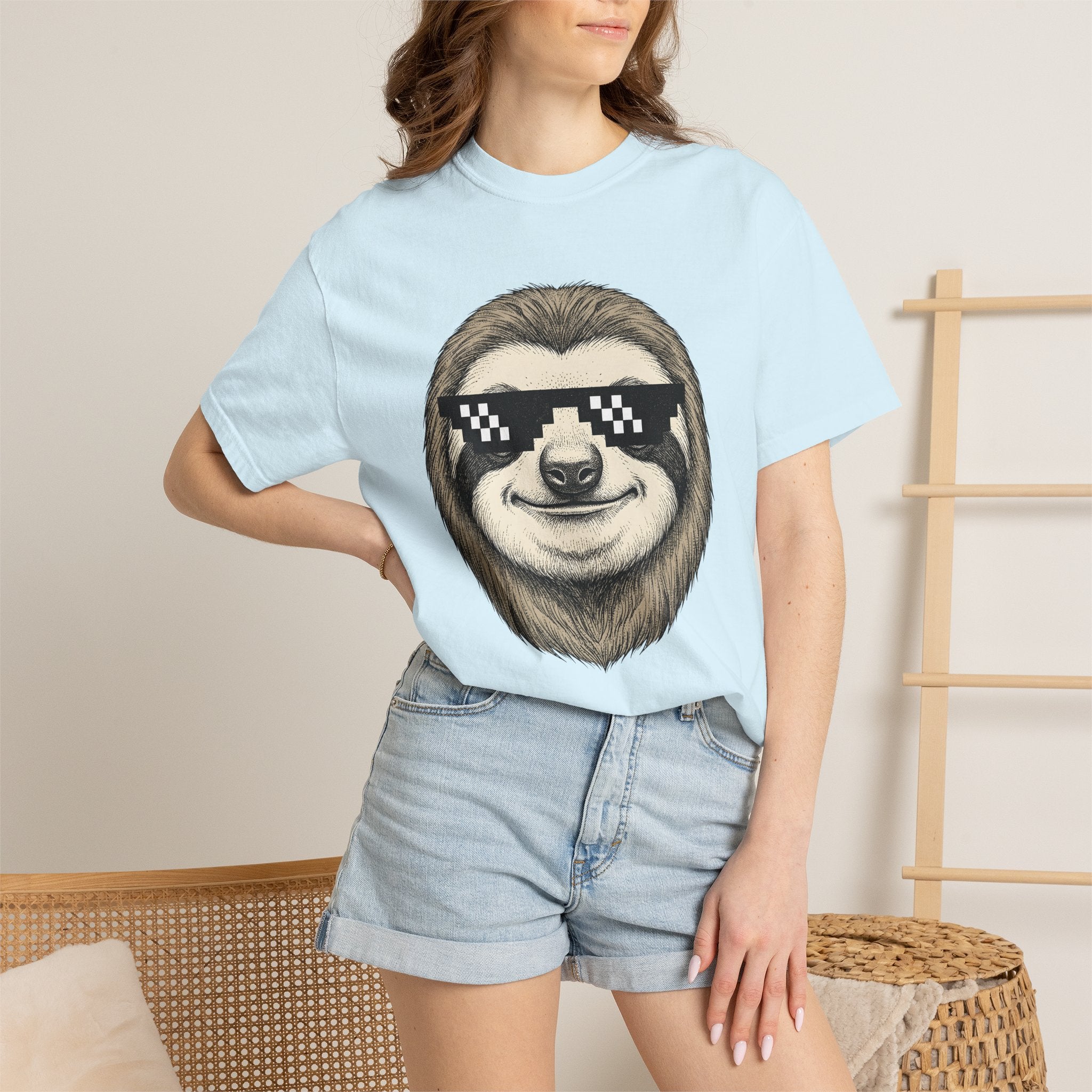 Sloth Head Shirt Animals Funny Gift Women Sketch Tee Sloth T-Shirt Wildlife Fan Drawing Graphic Tshirt Vintage Shades Tshirt