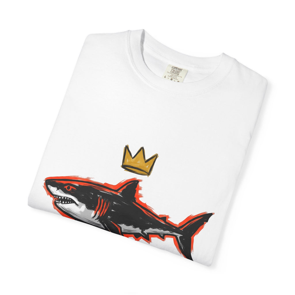 Great White Crown Shirt Shark Fauna Gift Women Flat Design Tee Crown T-Shirt Shark Fan Graphic Illustration Stencil Coronet Tshirt