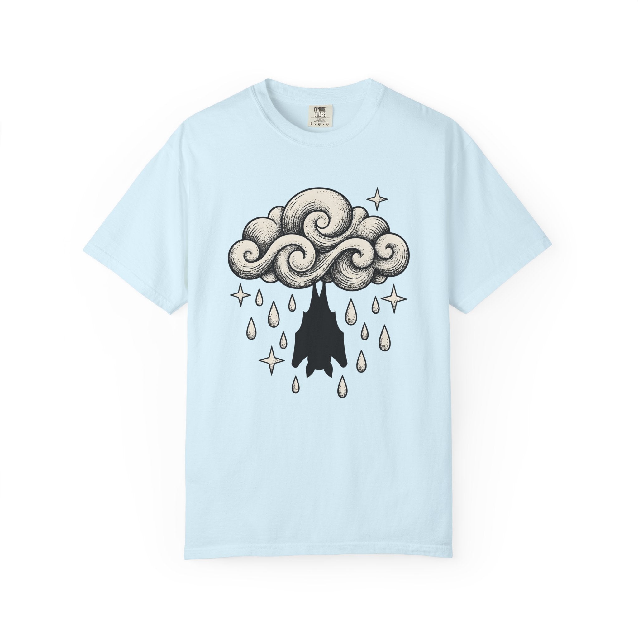 Bat Cloud Shirt Boho Chic Supernatural Gift Women Cartoon Tee Storm Cloud T-Shirt Bohemian Fan Comic Tshirt Paranormal Graphic Faded Glitter