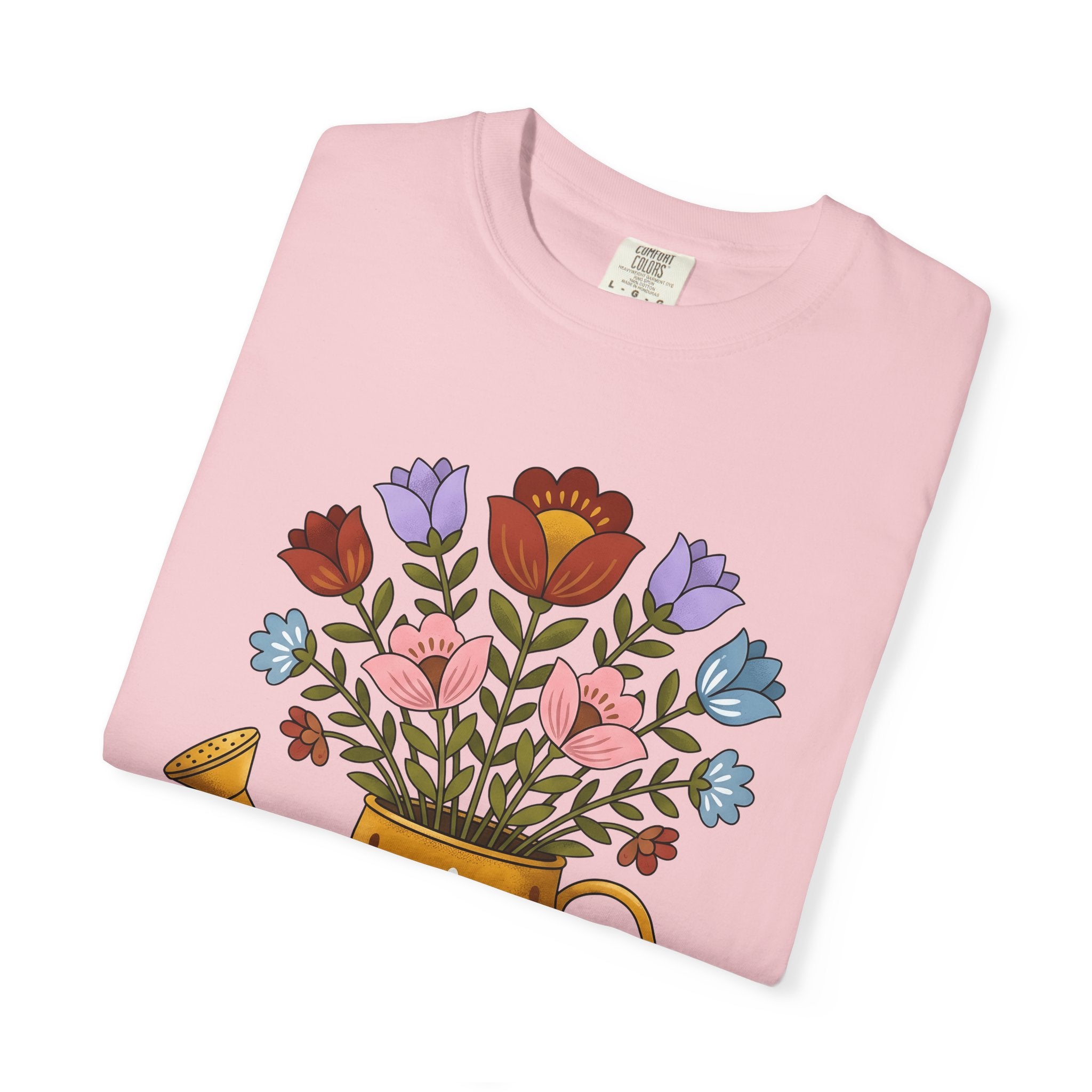 Floral Bouquet Shirt Easter Garden Gift Women Folk Art Tee Flower Arrangement T-Shirt Spring Fan Floral Graphic Vintage Retro Watering Can