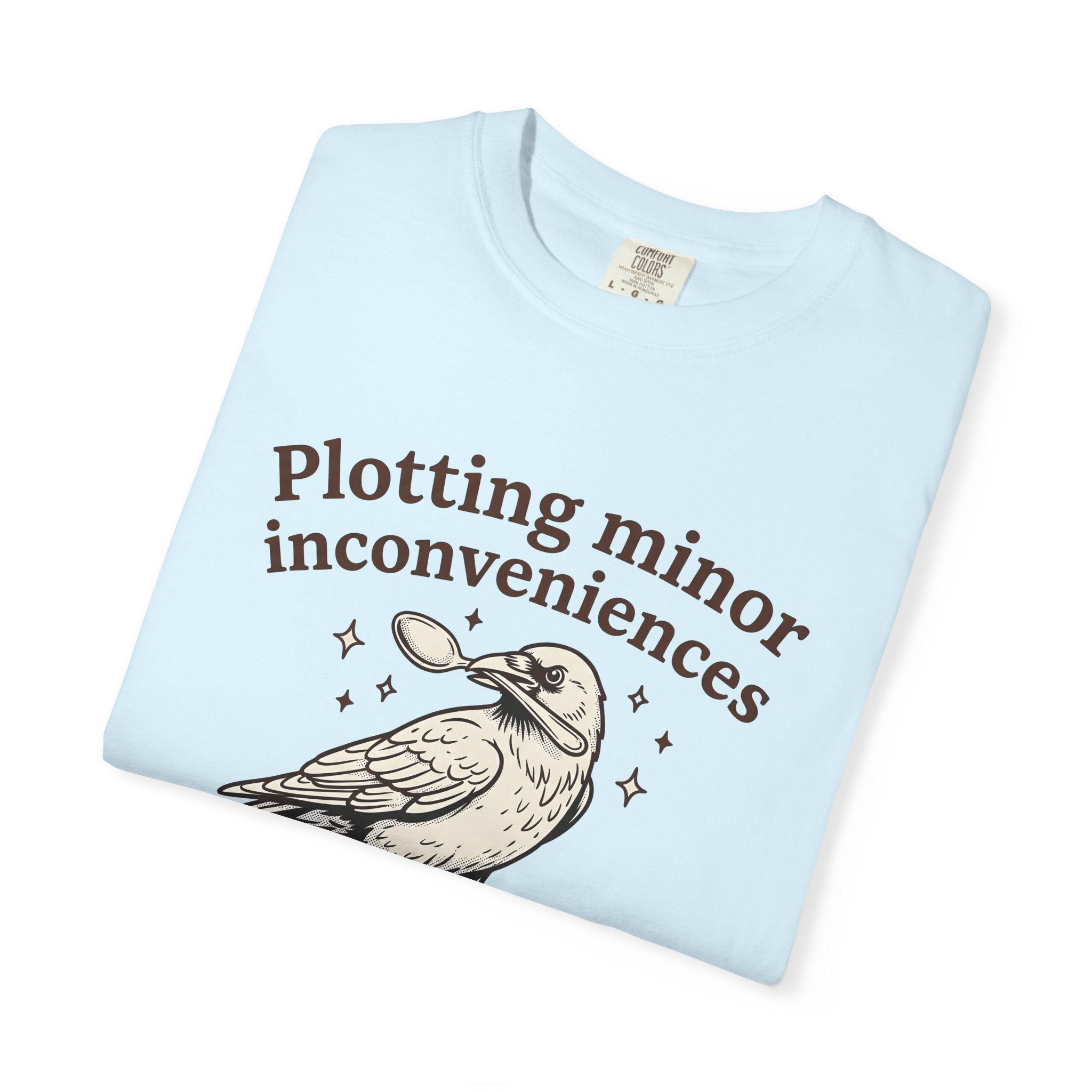 Crow Spoon Shirt Funny Animal Gift Women Hand Drawn Tee Raven T-Shirt Humor Fan Illustrated Graphic Creature Illustration Vintage Sparkles