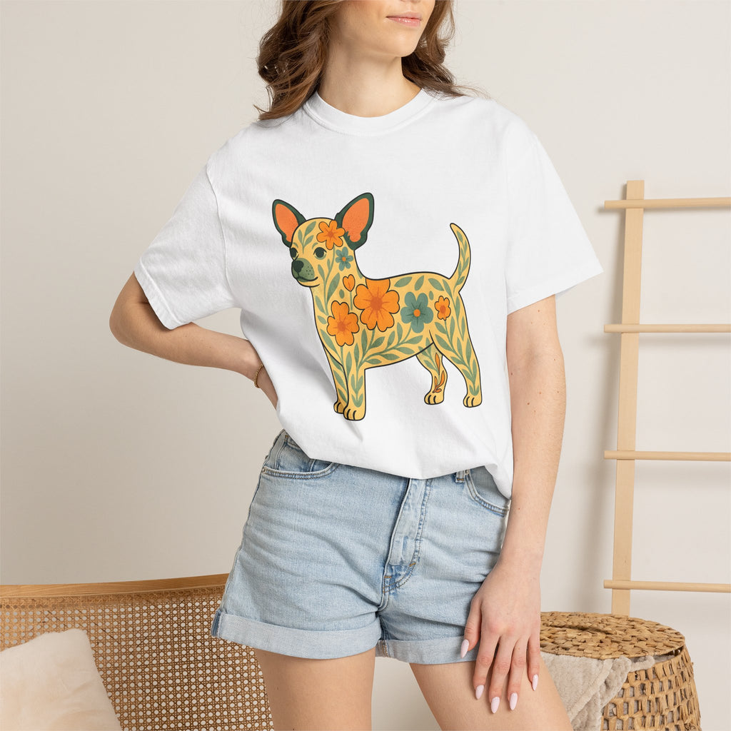 Chihuahua Blossom Shirt Dog Wildlife Gift Women Boho Chic Tee Chi Flower T-Shirt Dog Fan Animal Graphic Design Illustration Doodle Floral