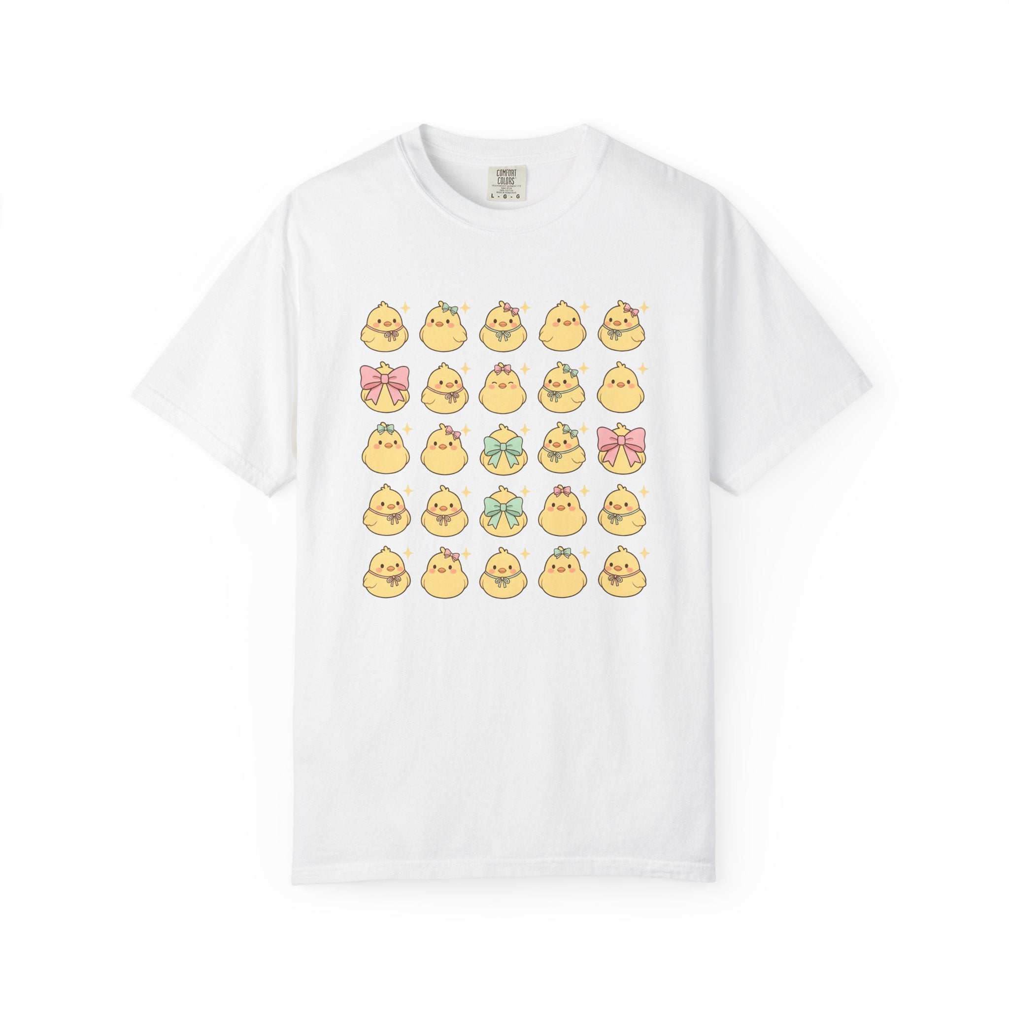 Baby Chick Drawing Shirt Easter Darling Gift Women Playful Tee Chick T-Shirt Easter Fan Cute Tshirt Sweet Graphic Illustrated Pale Bow