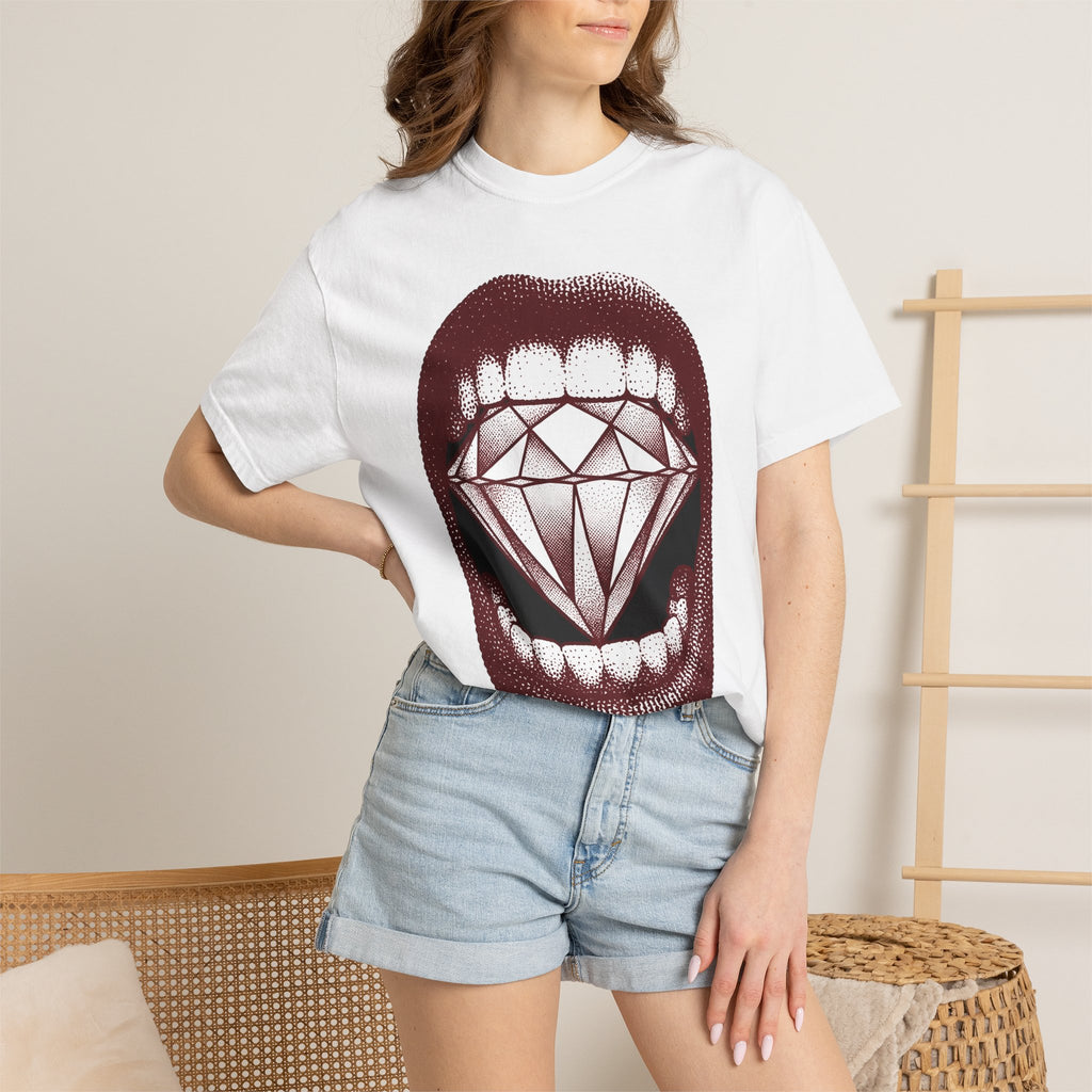 Mouth Diamond Shirt Pop Art Fashion Gift Women Pop Art Tee Diamond Grin T-Shirt Pop Art Fan Pop Artistic Tshirt Style Graphic Retro Gemstone