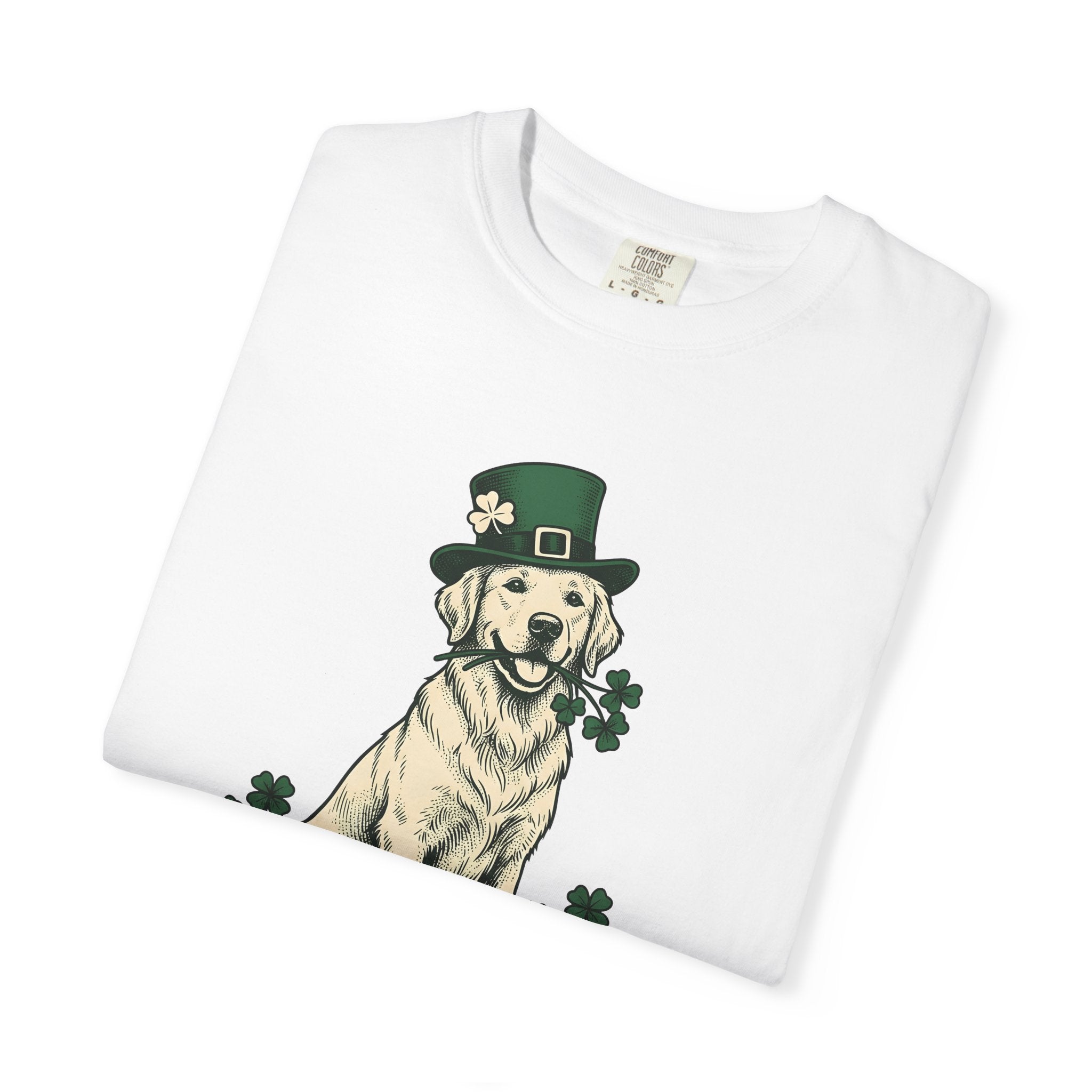 Golden Retriever Shirt St Patrick's Day Dog Gift Women Vintage Tee Retriever T-Shirt Luck Fan Retro Tshirt Dog Graphic Hand Drawn Shamrock