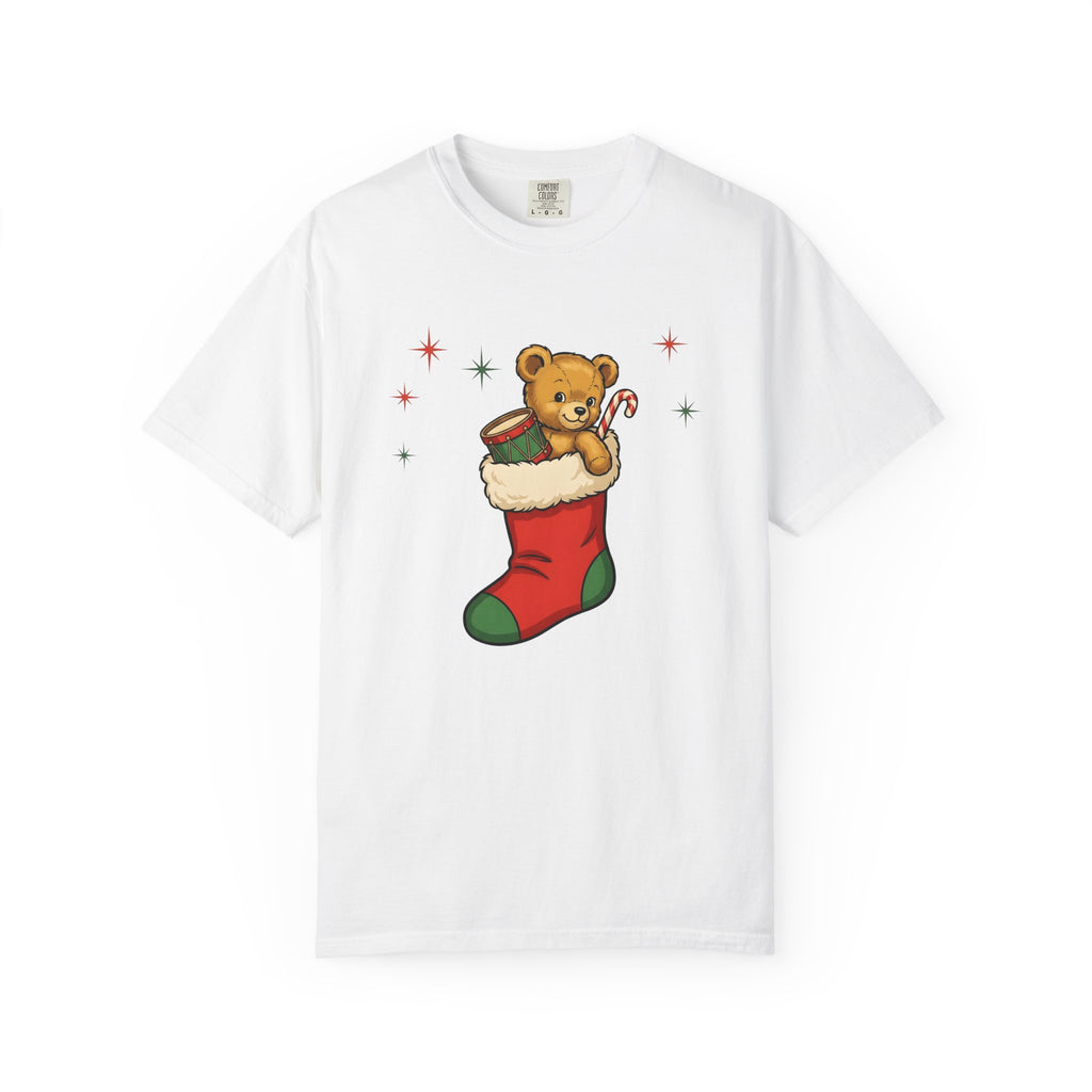 Teddy Bear Stocking Shirt Christmas Wrapping Gift Women Line Art Tee Stocking T-Shirt Holiday Fan Minimalist Tshirt Packaging Graphic