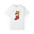 Teddy Bear Stocking Shirt Christmas Wrapping Gift Women Line Art Tee Stocking T-Shirt Holiday Fan Minimalist Tshirt Packaging Graphic