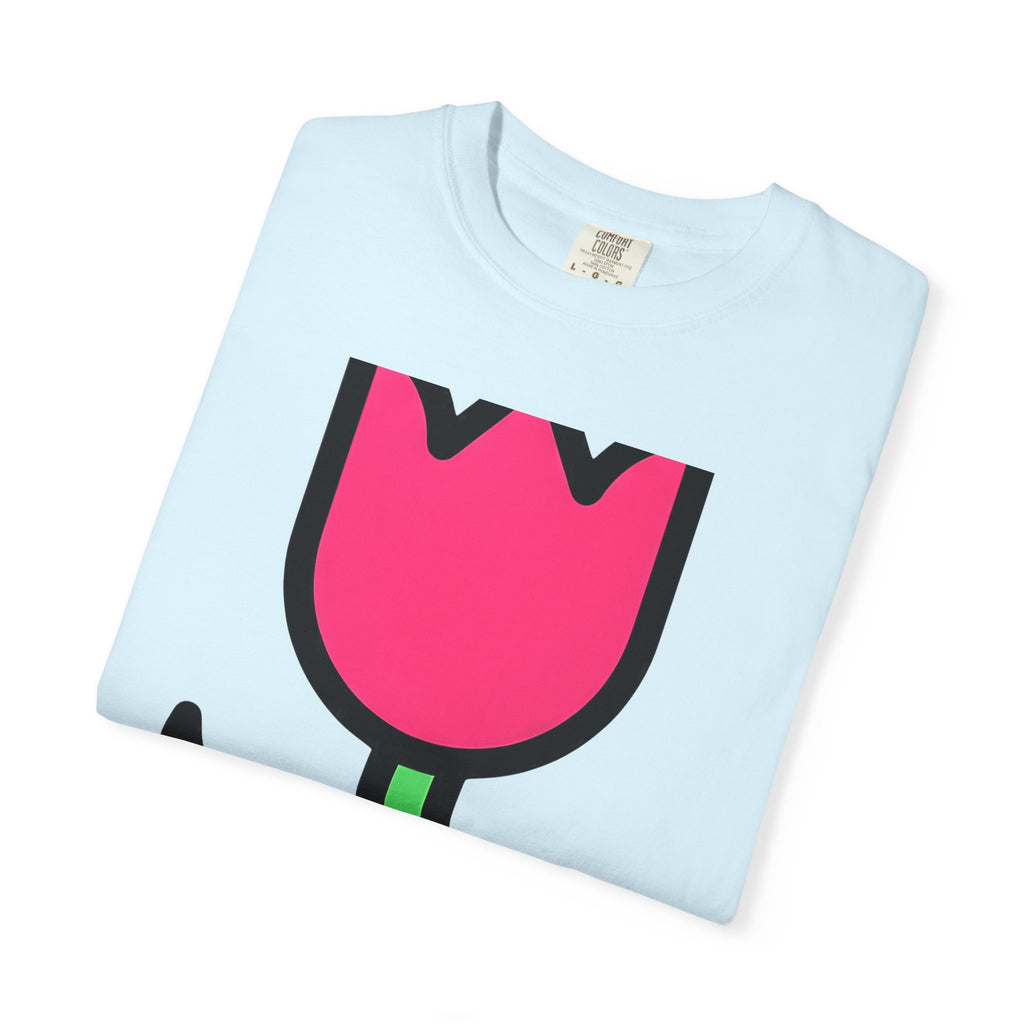 Tulip Bloom Shirt Easter Blossoms Gift Women Simple Tee Tulip T-Shirt Spring Fan Floral Tshirt Flower Graphic Contemporary Leafy Stem Tshirt