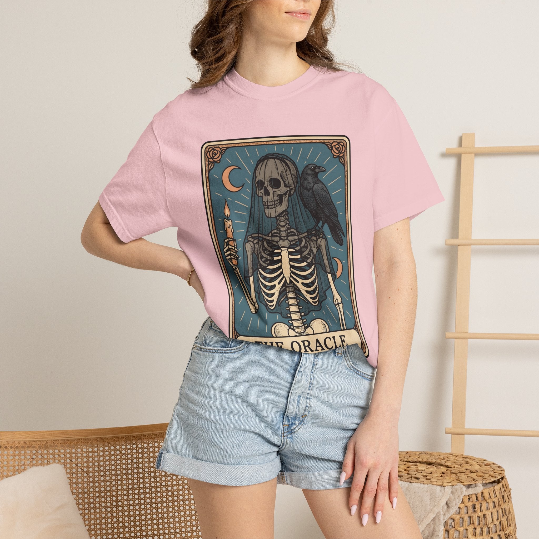 Skull Tarot Card Shirt Gothic Mysticism Gift Women Dark Tee Tarot T-Shirt Goth Fan Occult Graphic Tshirt Retro Crow Tshirt