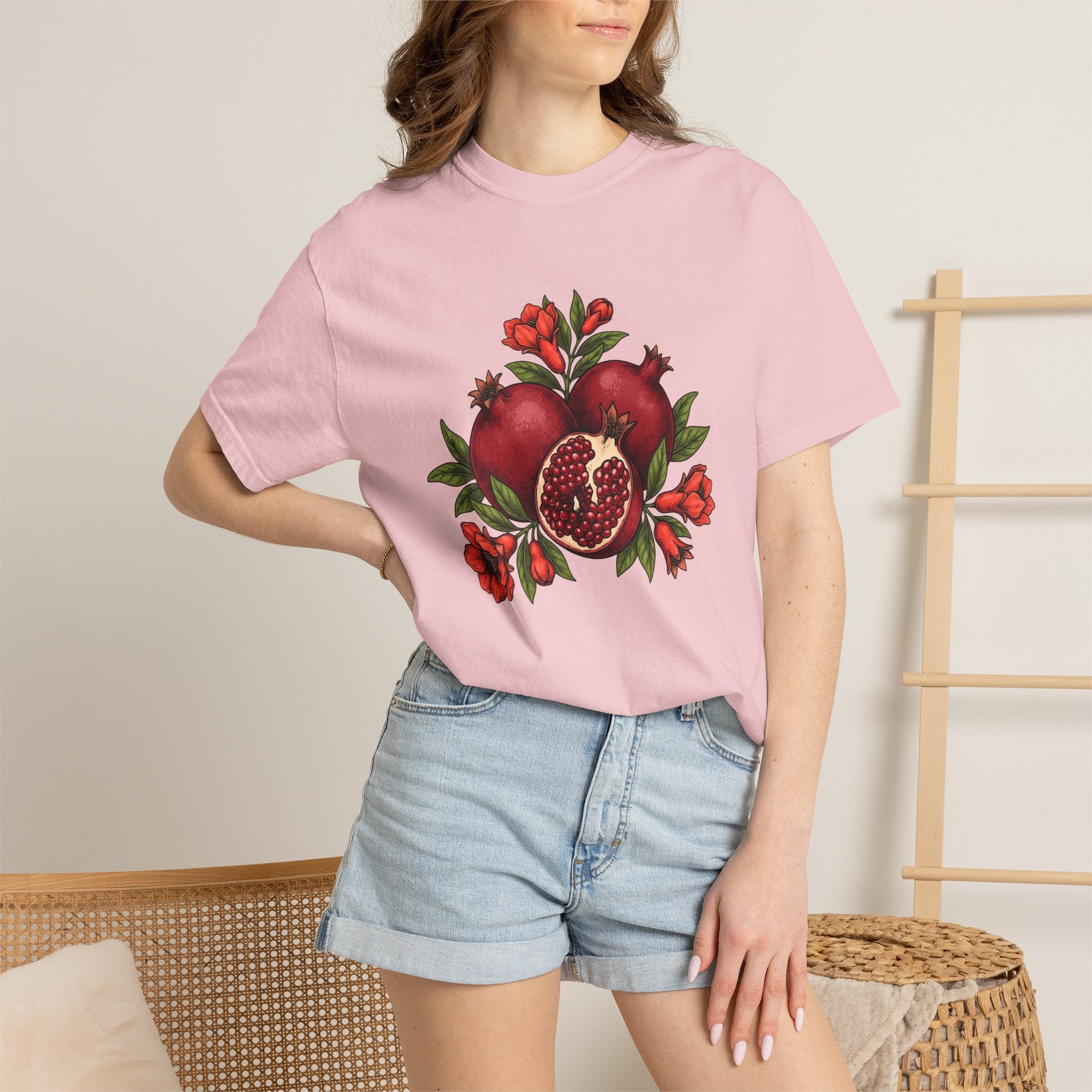 Pomegranate Fruit Shirt Fruit Botany Gift Women Flower Illustration Tee Punica T-Shirt Fruit Fan Botanical Graphic Tshirt Hand Drawn Blossom