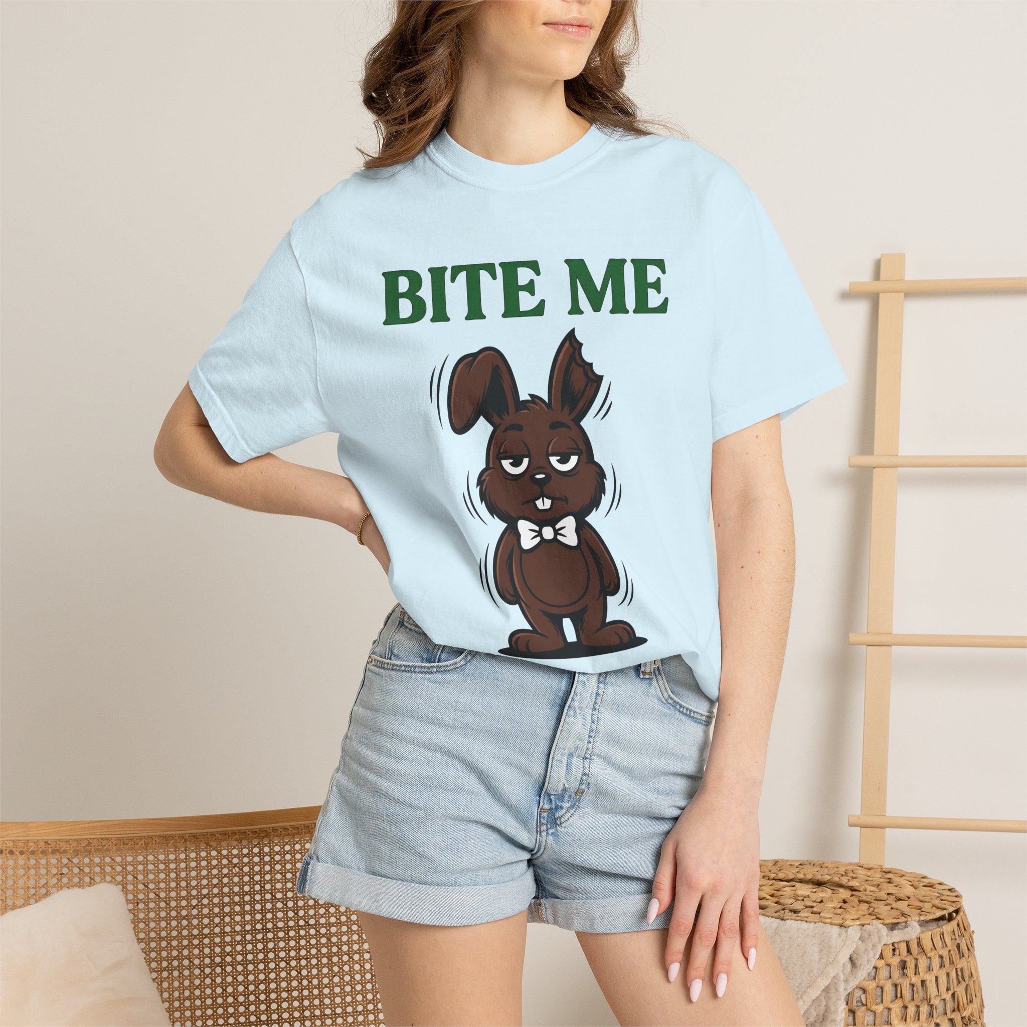 Chocolate Bunny Shirt Easter Humor Gift Women Cartoon Tee Easter Bunny T-Shirt Easter Fan Comic Tshirt Funny Graphic Vintage Bow Tie Tshirt