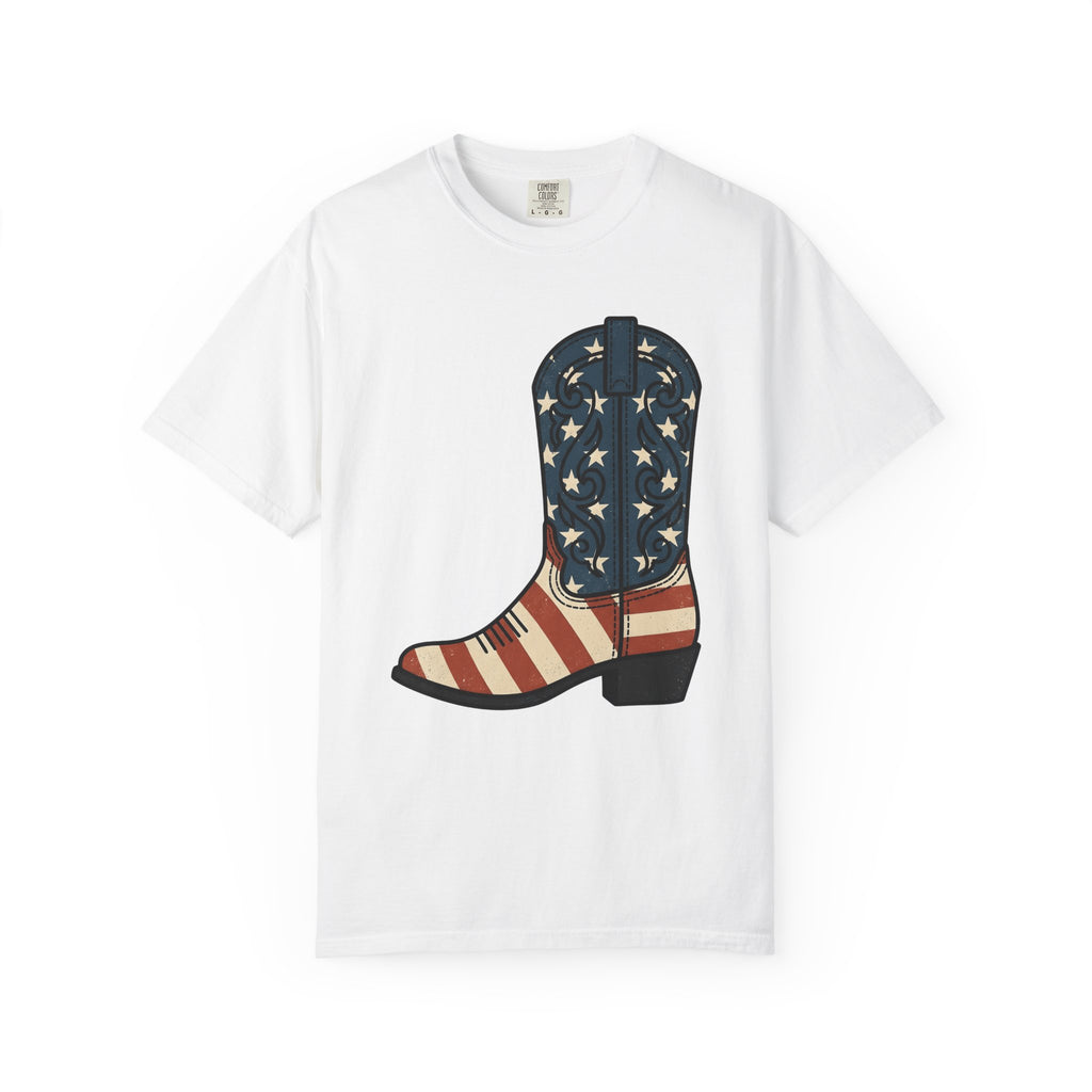 Leather Boot Shirt America 4Th Of July Rodeo Gift Women Retro Tee Boot T-Shirt Patriot Fan Chelsea Boot Tshirt Vintage Graphic Heritage Star